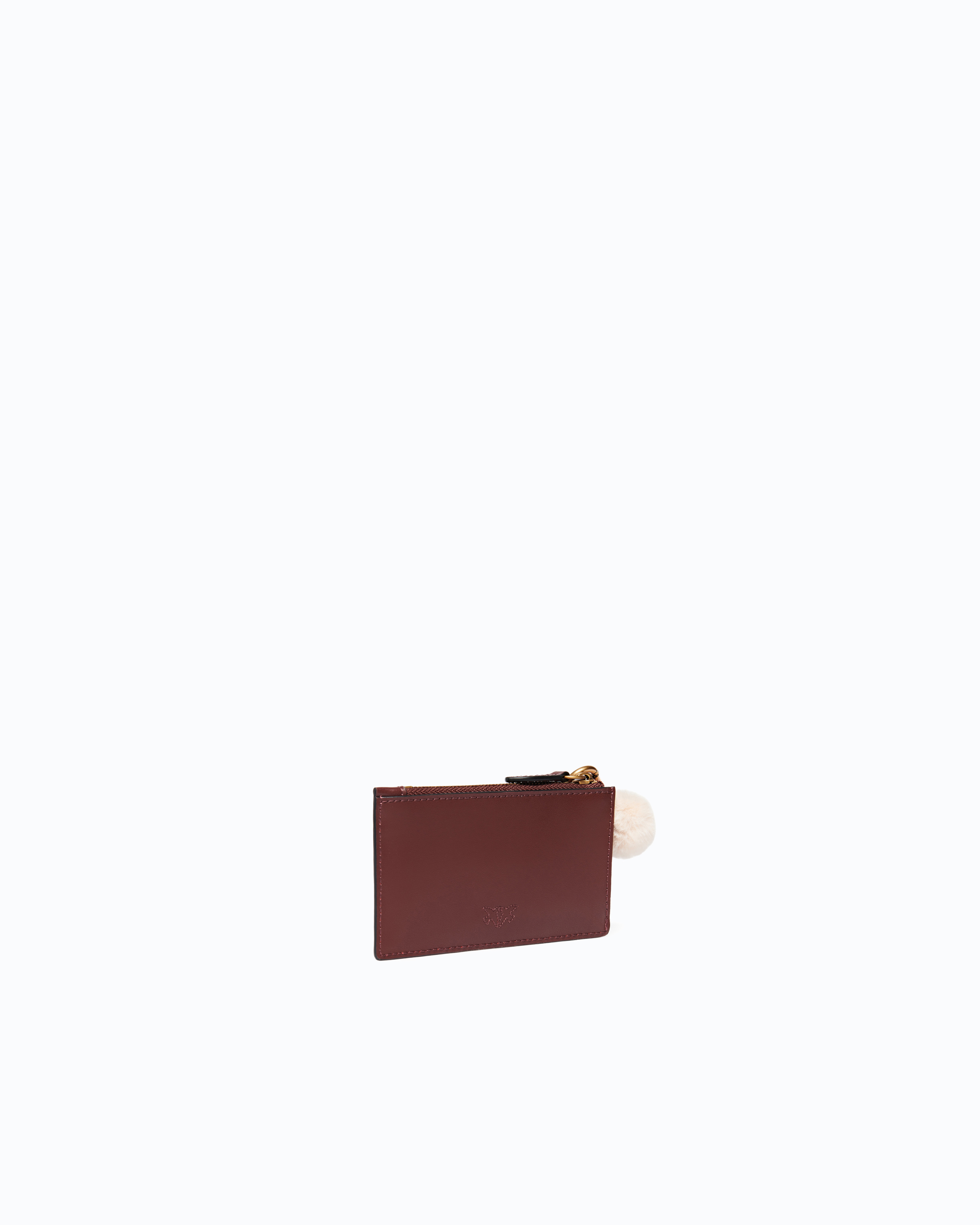 Leather card holder with pompom and tassel PINKO Brown