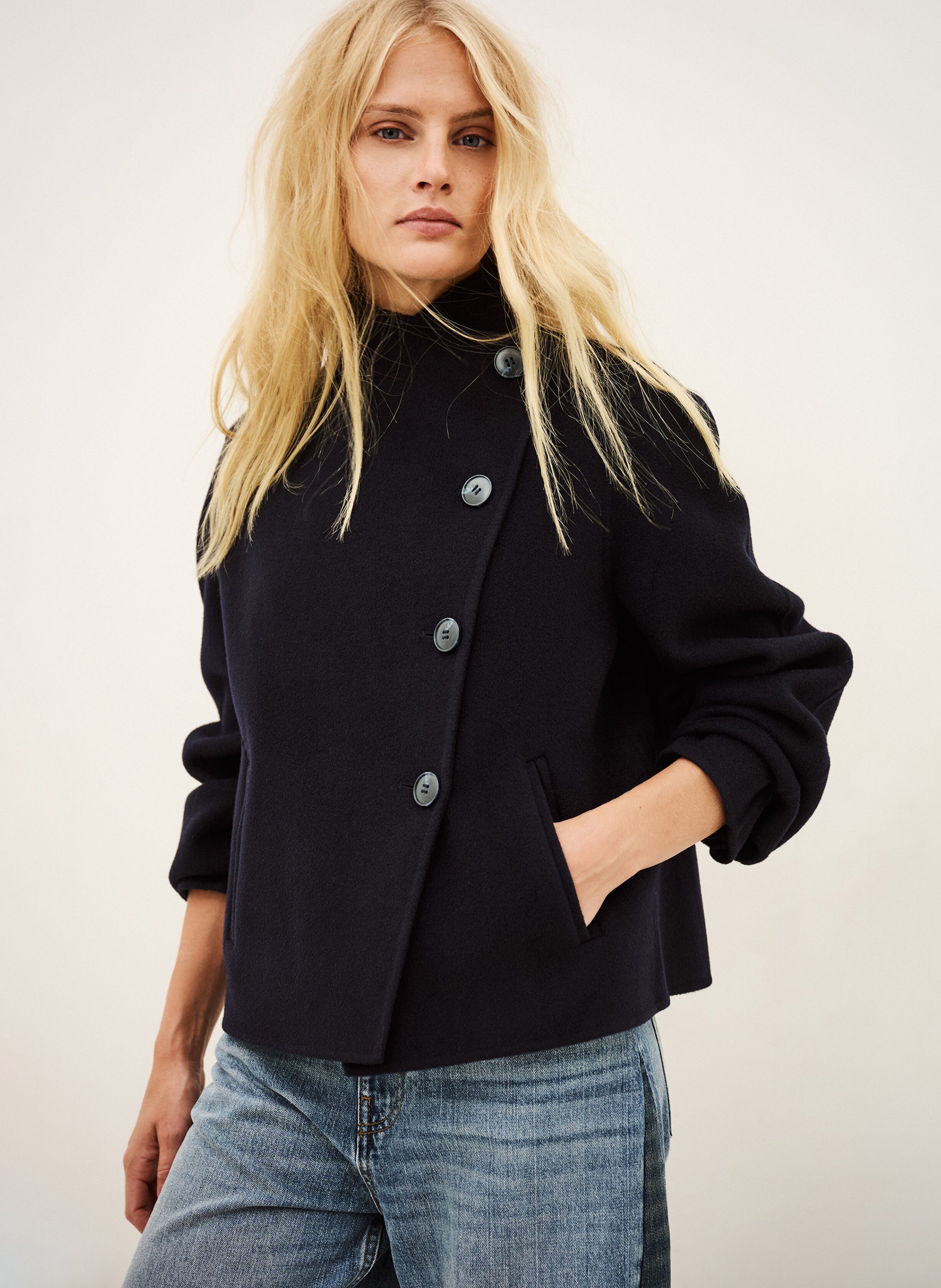 Manteau court ample en laine mélangée BA&SH