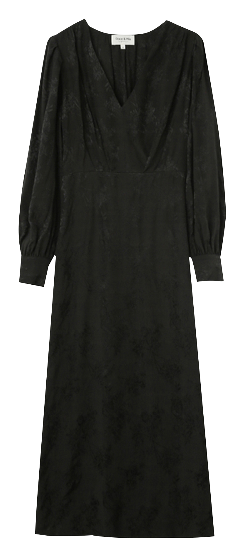 Robe longue col V aspect jacquard GRACE ET MILA Noir