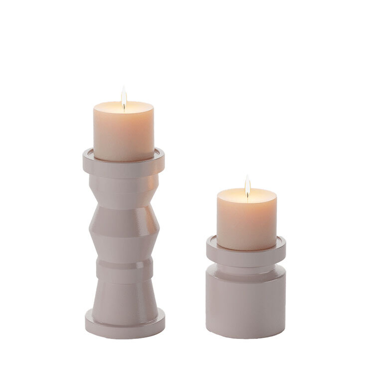 Set of 2 modern art ceramic candle holders POTIRON PARIS Beige