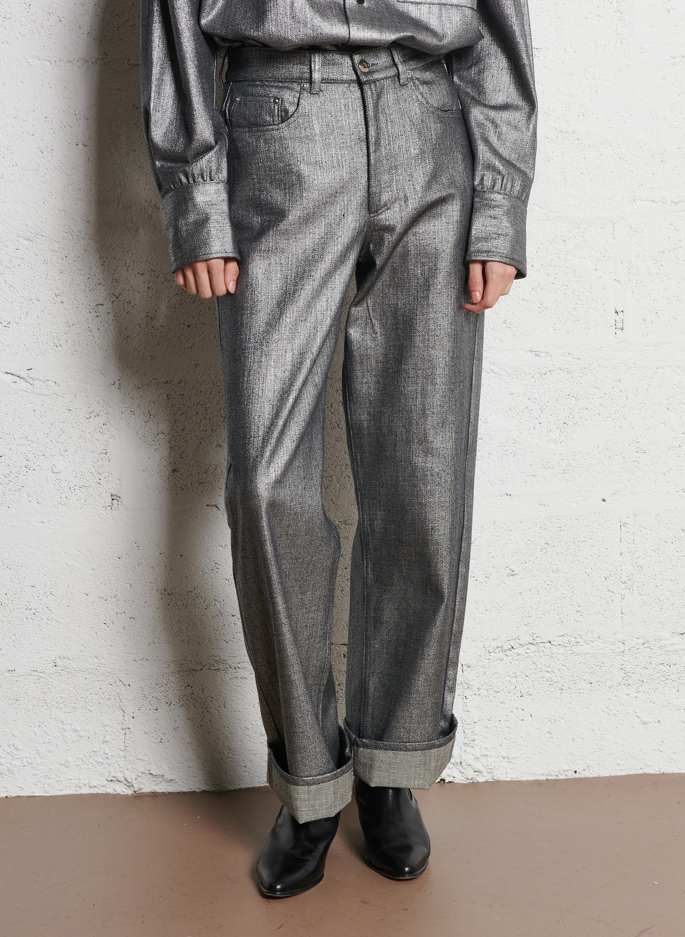 Broek van gemengd metallic katoen COLLECTORS CLUB Zilver