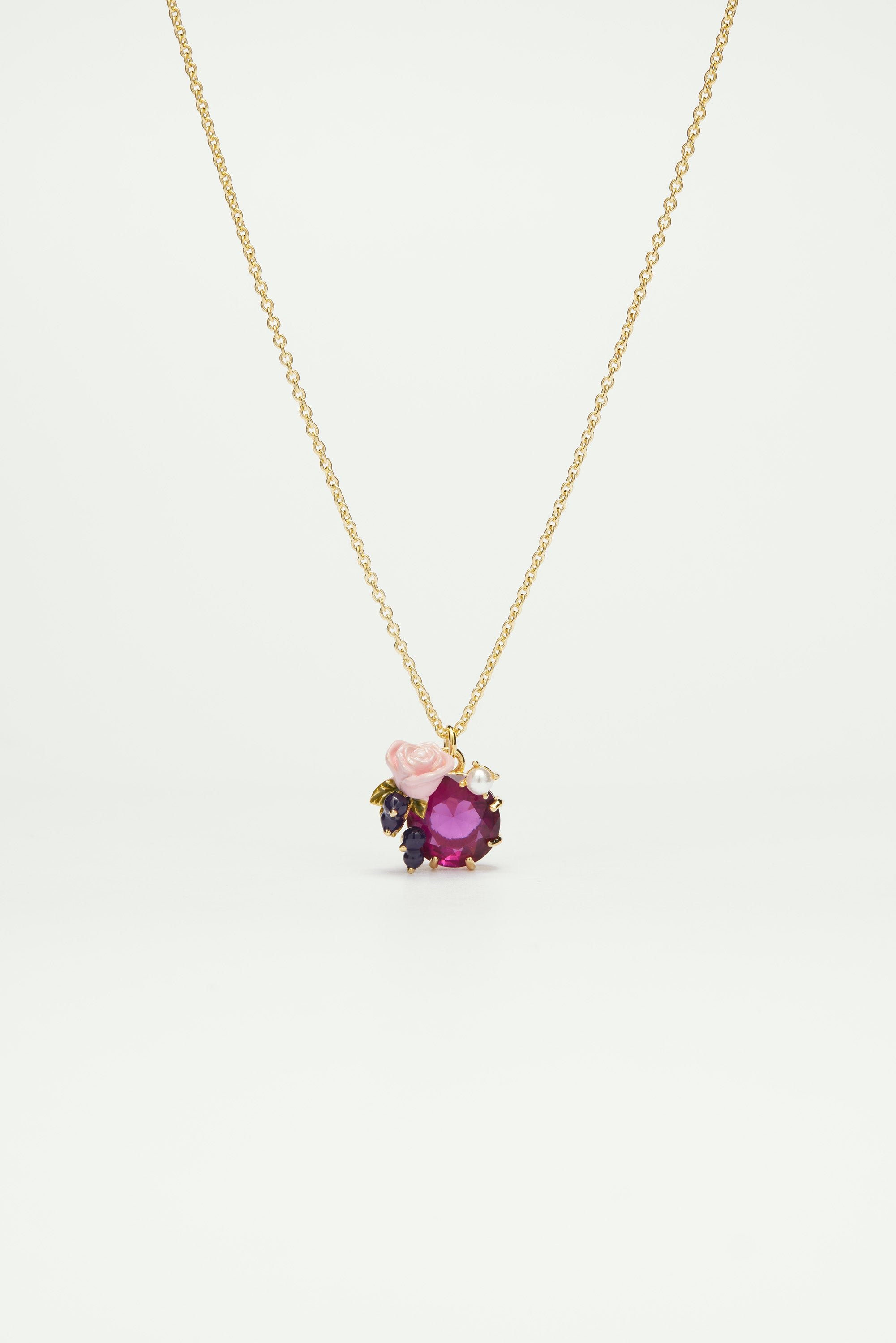 Blackcurrant and rose pendant necklace LES NEREIDES Pink