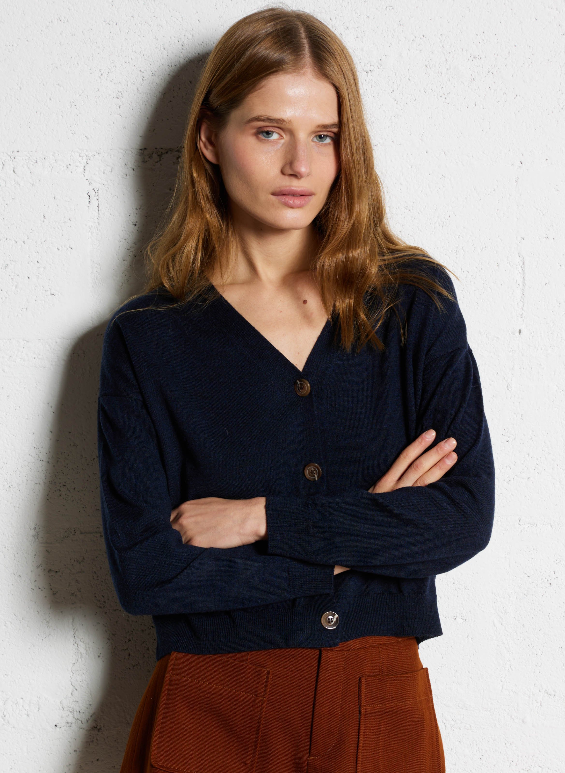 Gilet boutonné en laine SOEUR Bleu