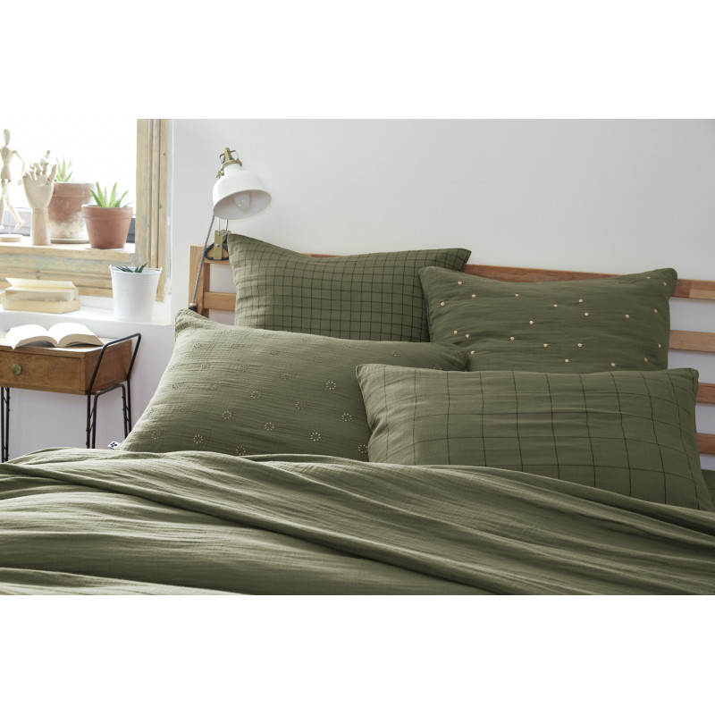 Cotton percale pillow case L'EFFET PAPILLON Green