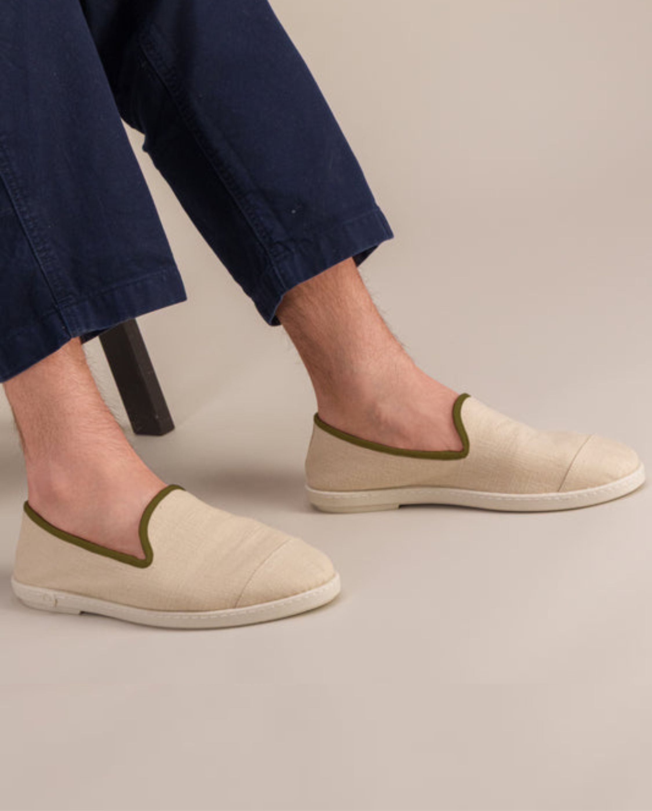 Chausson homme lin, beige kaki ANGARDE Beige