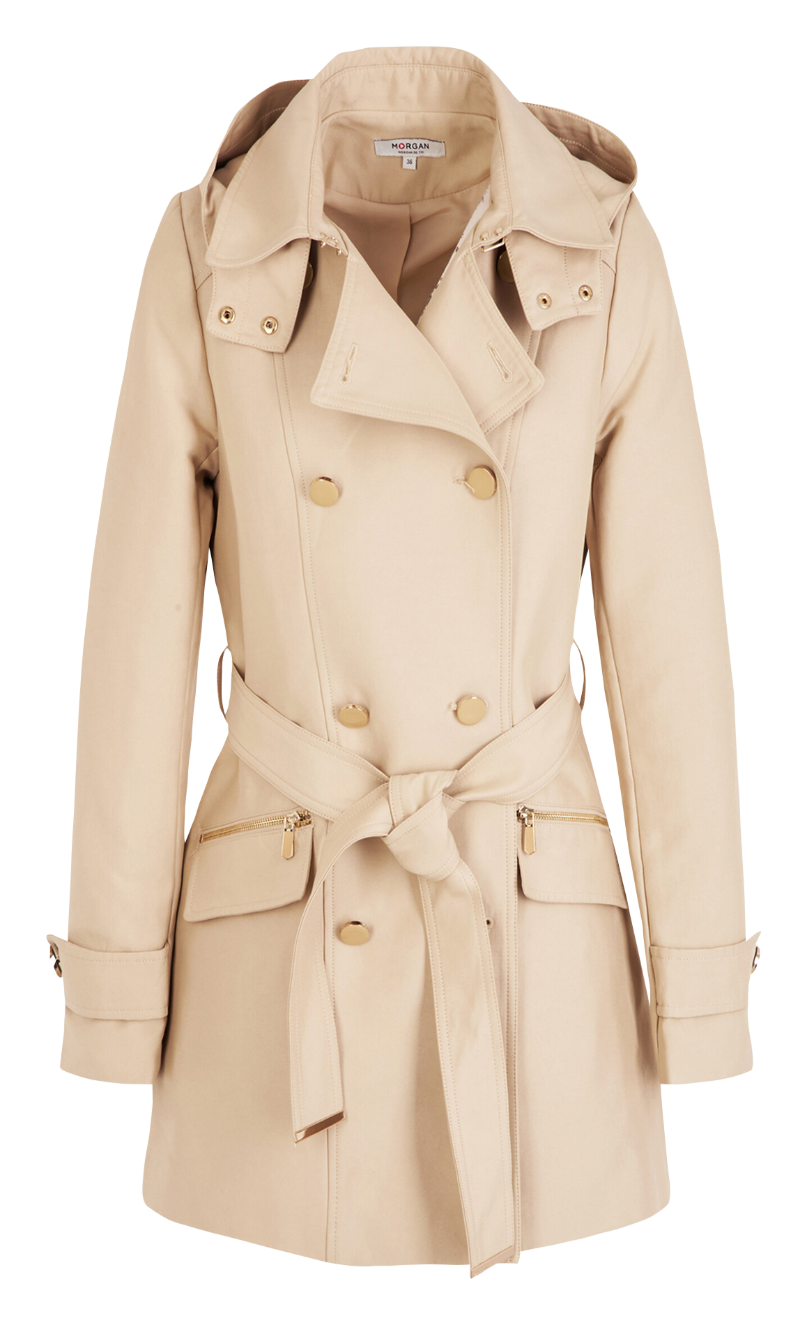 Fitted hooded trench coat with lapels MORGAN Beige
