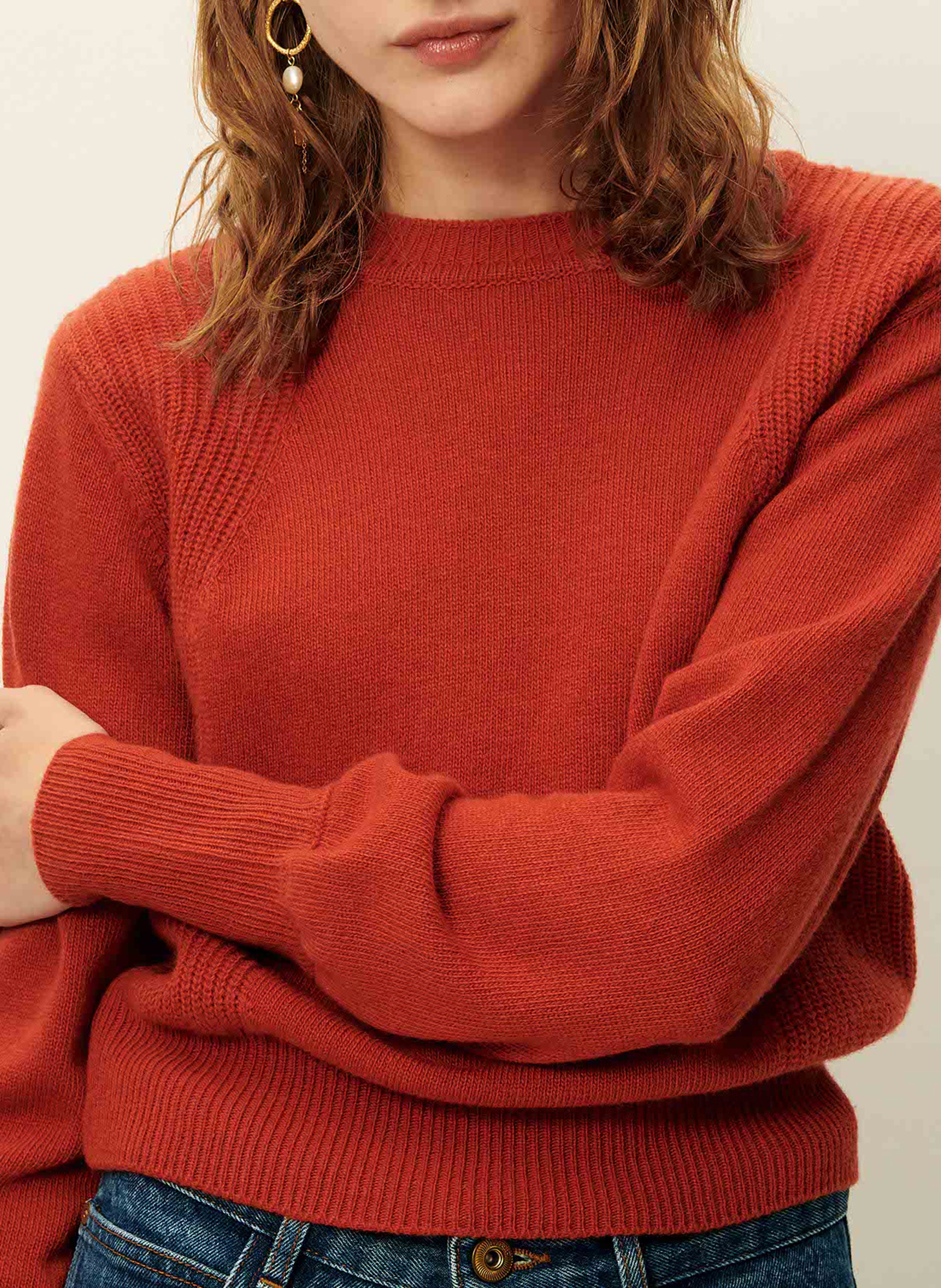 Straight round-neck wool sweater SESSUN Red