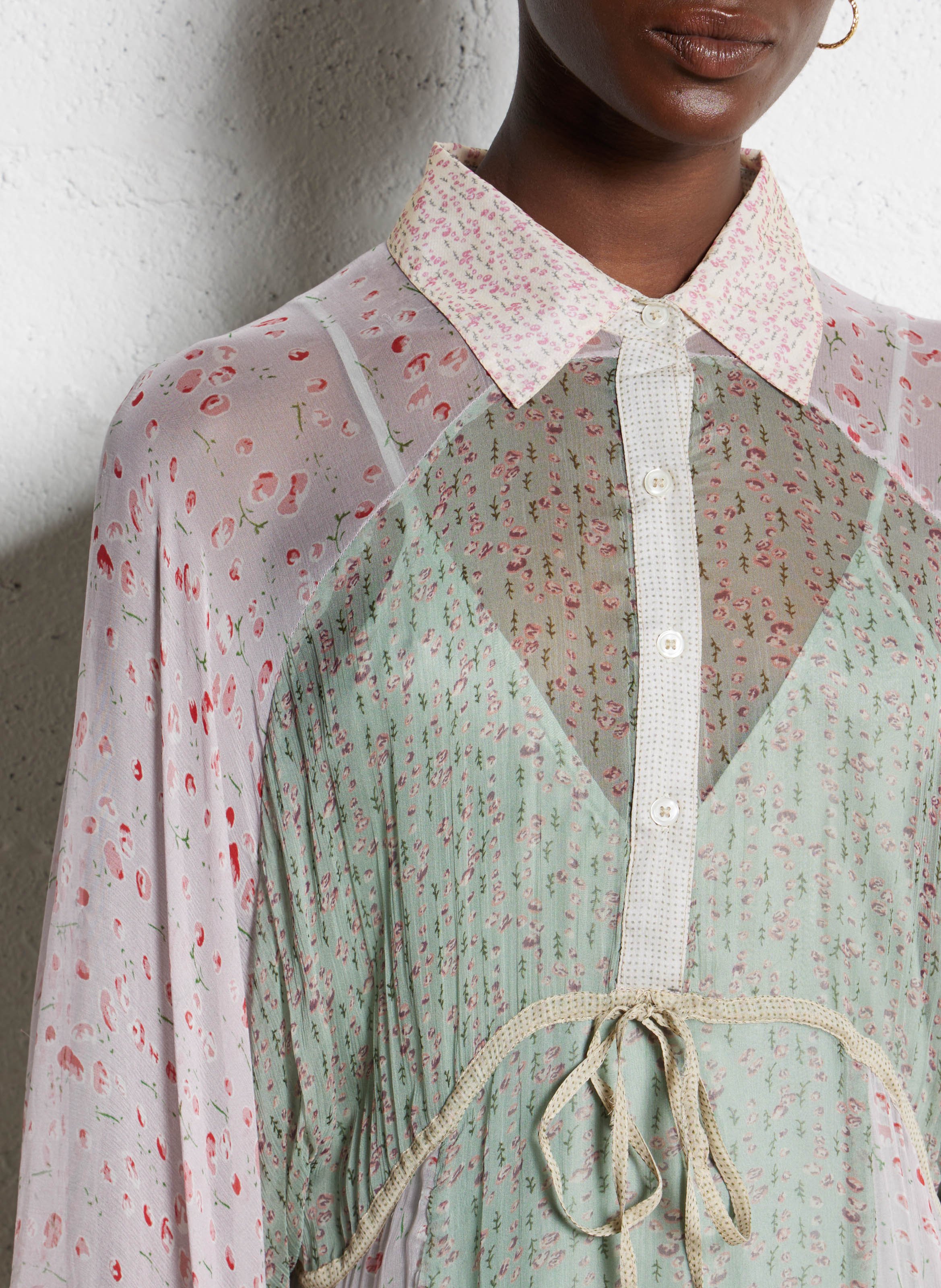 Robe longue col classique à imprimé fleuri MES DEMOISELLES Bleu