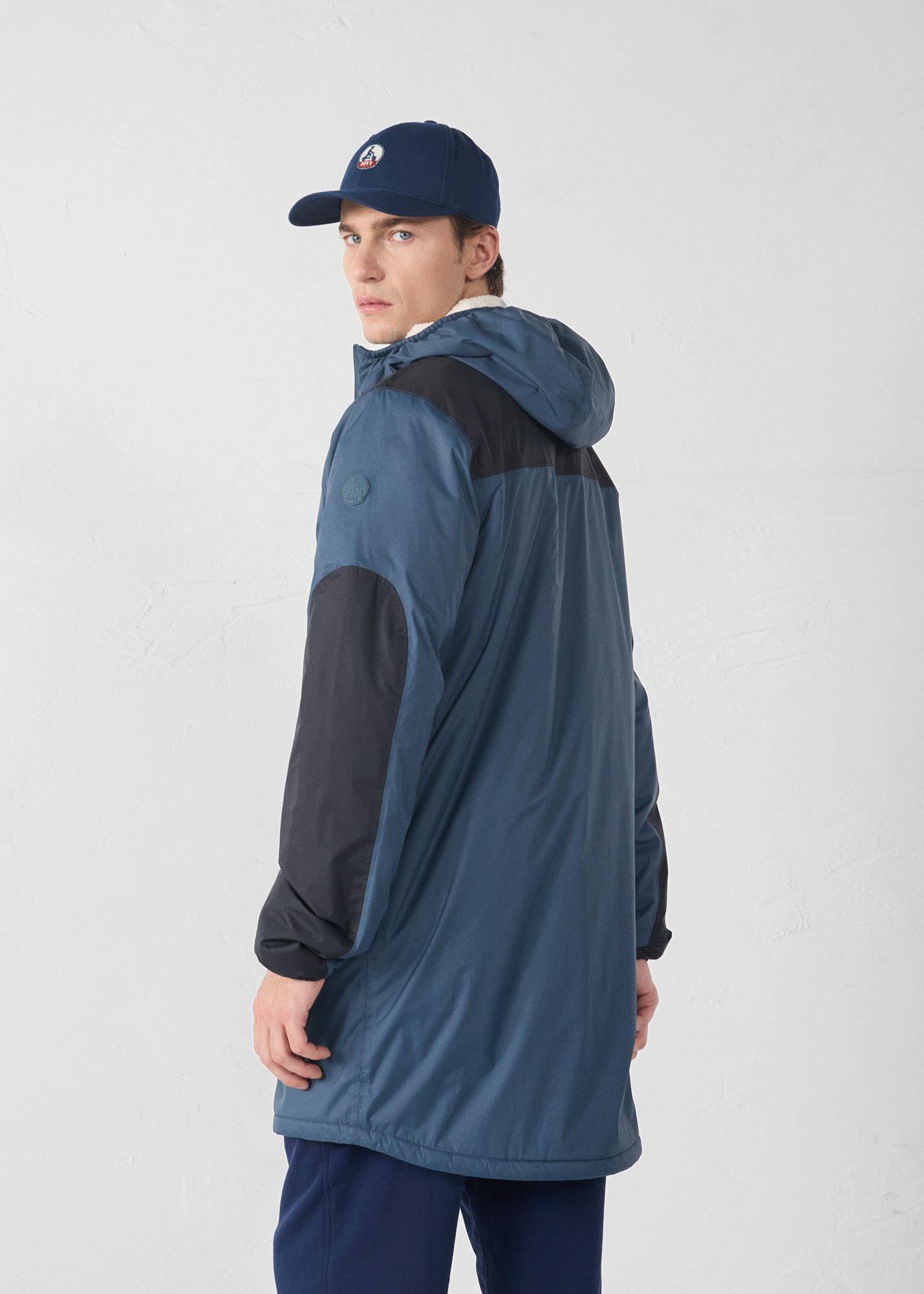 Long bluestone hallin sherpa raincoat JOTT Blue