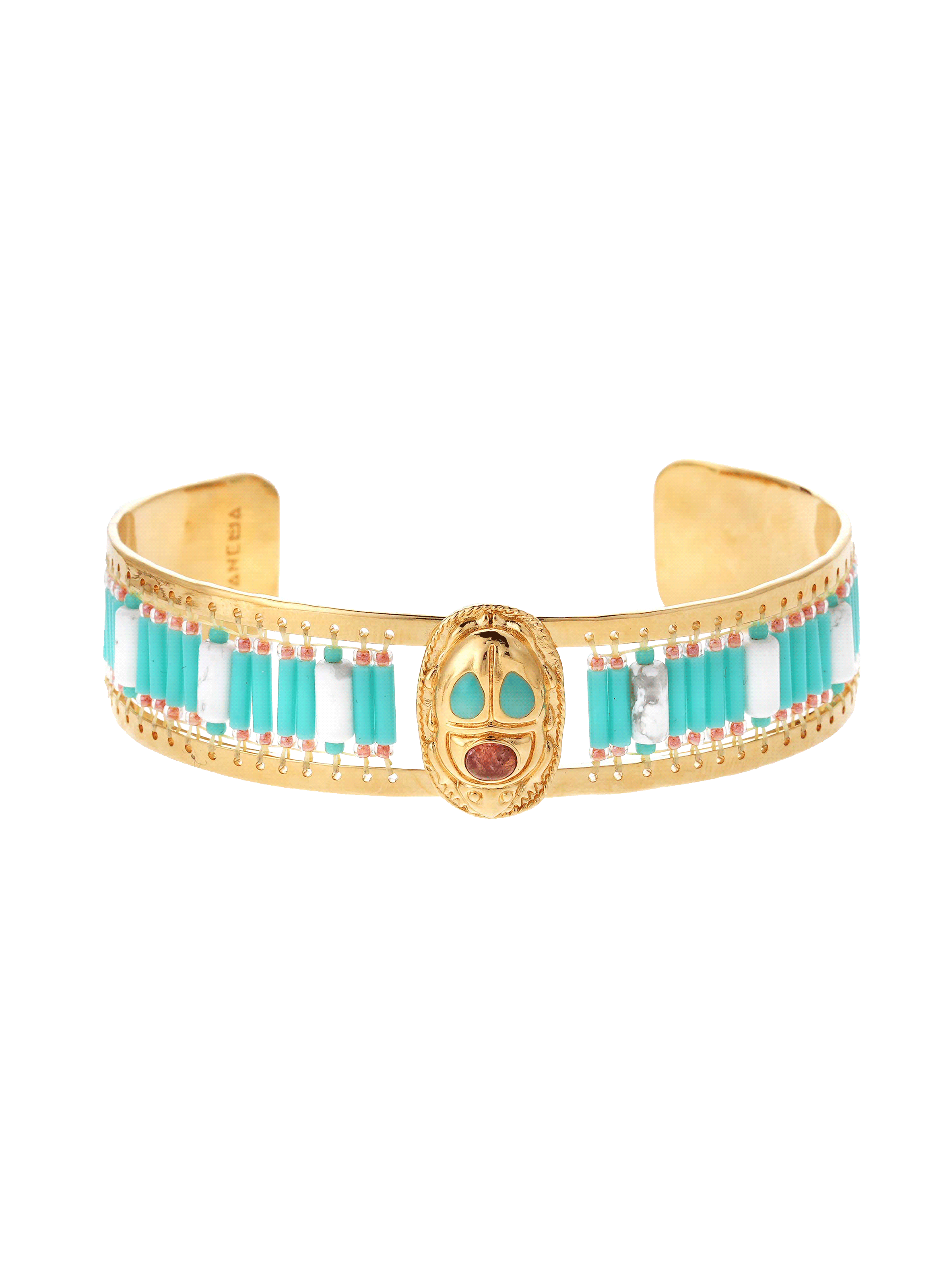 Woven bead bangle bracelet with central cabochon HIPANEMA Blue
