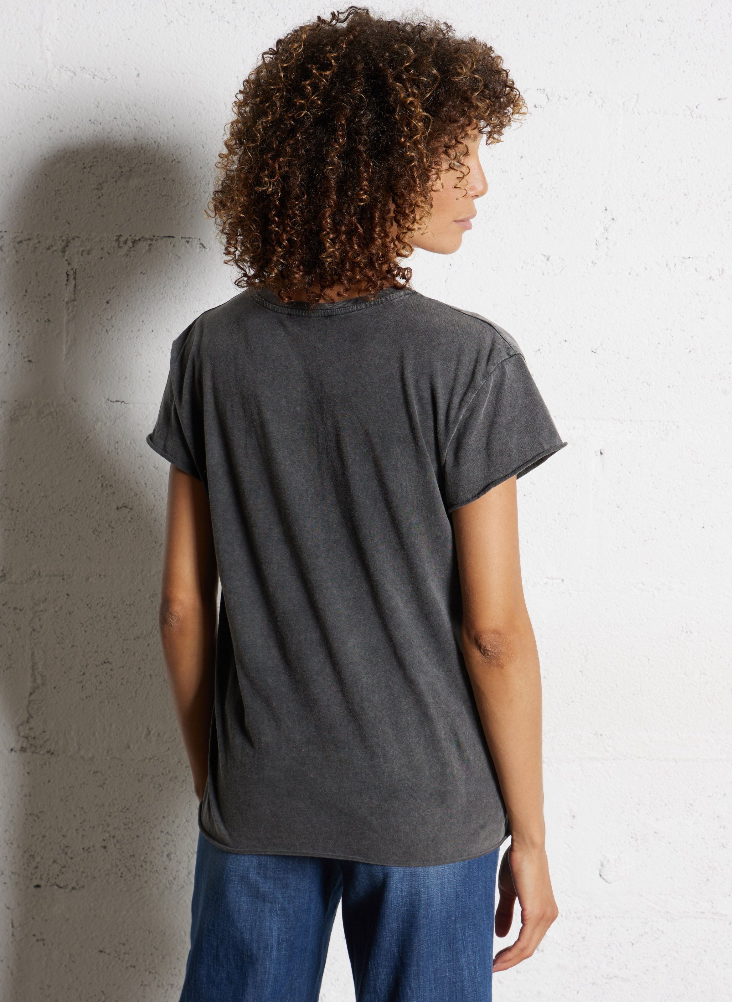 Tee-shirt col V en coton PLEASE Noir