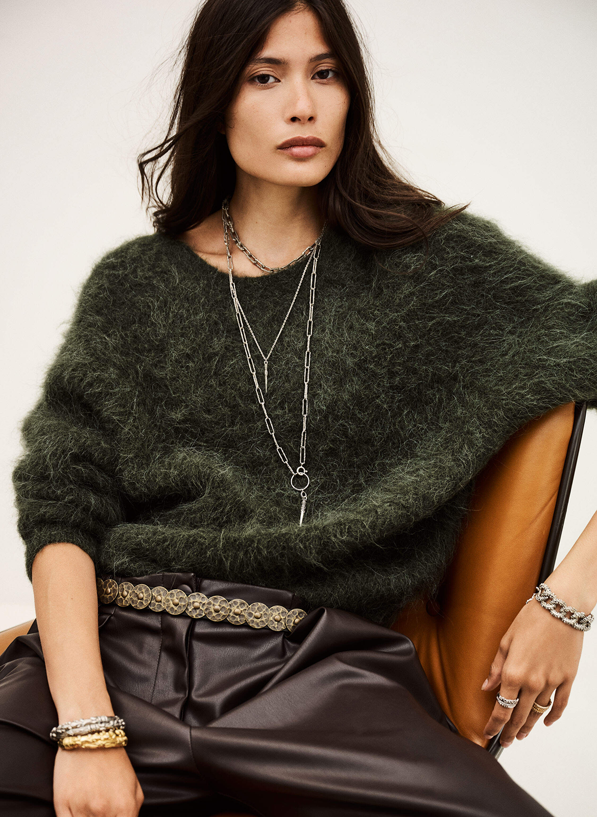 Pull oversize col rond en laine mélangée BA&SH Kaki