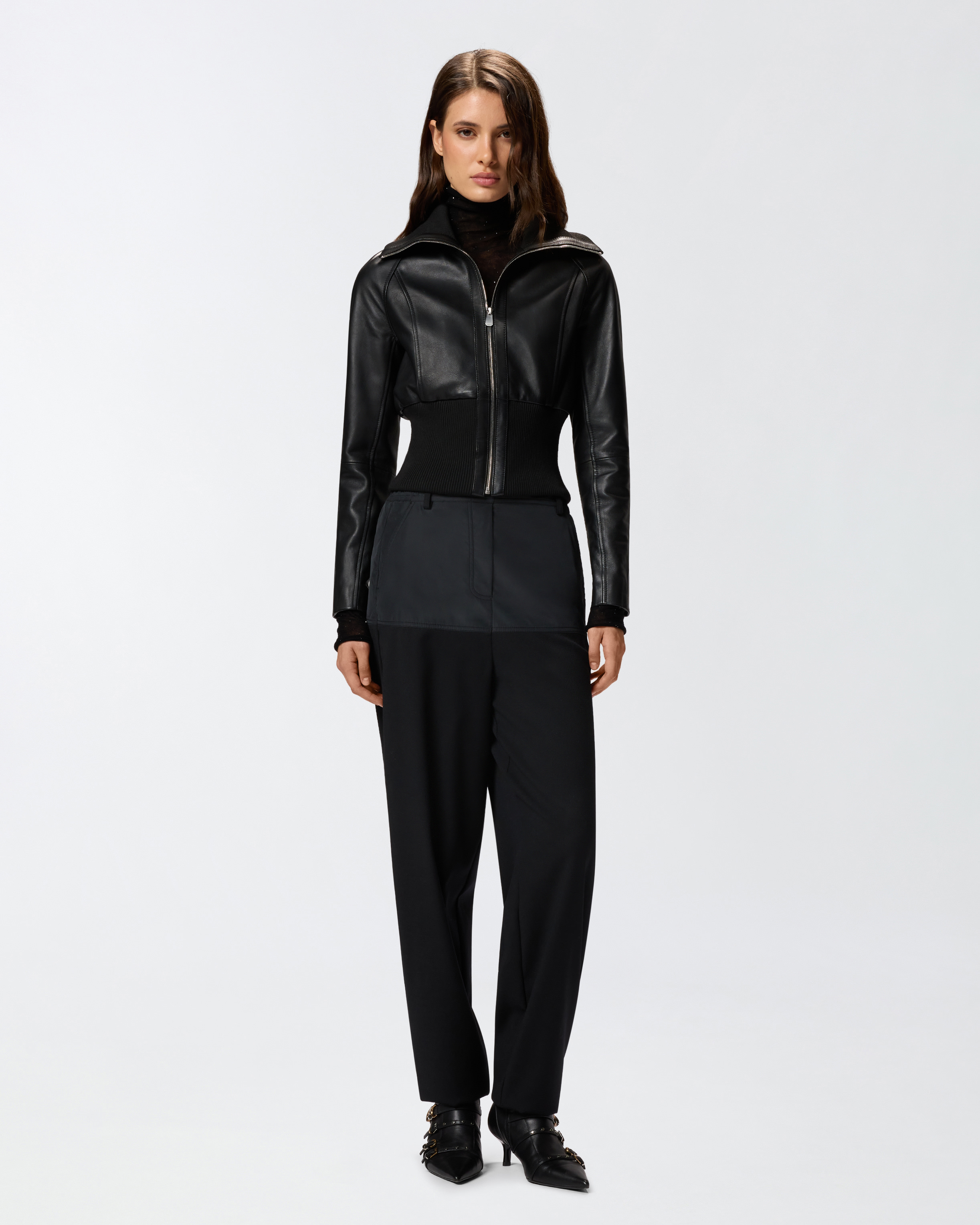 Short knit and nappa leather jacket PINKO Black