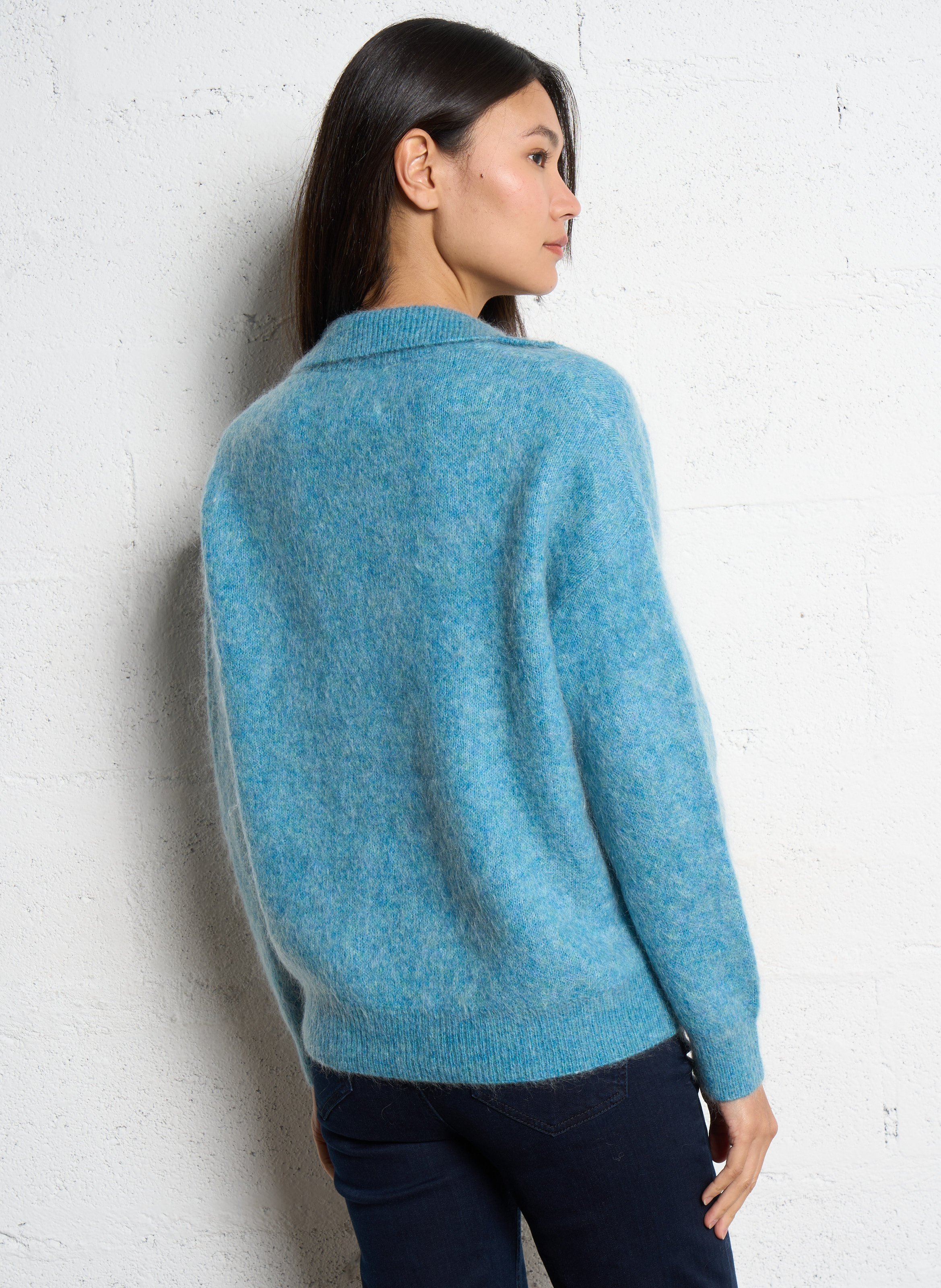 Pull col v en laine mélangée MAISON 123 Bleu