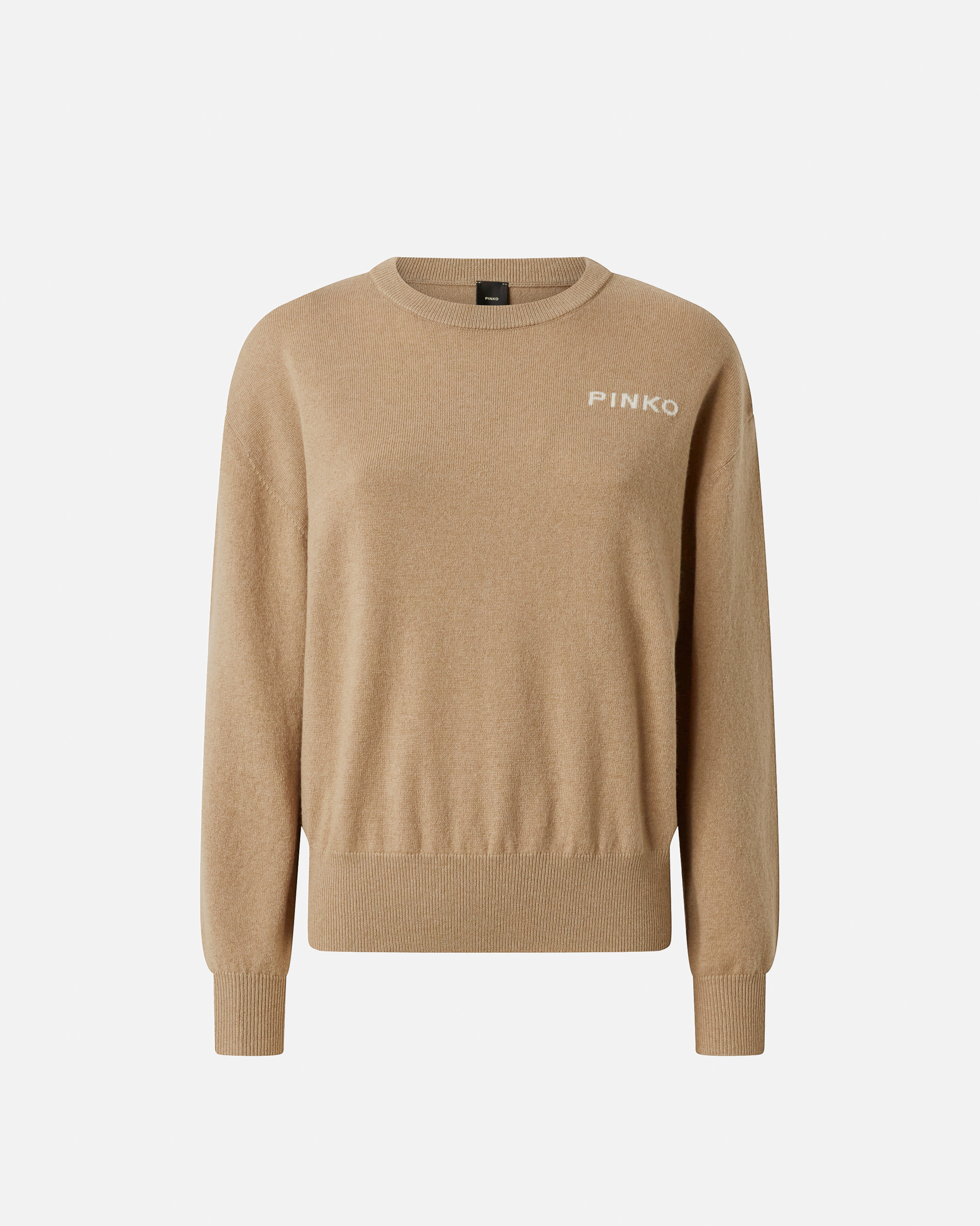 Sweater with maxi love birds logo PINKO Beige