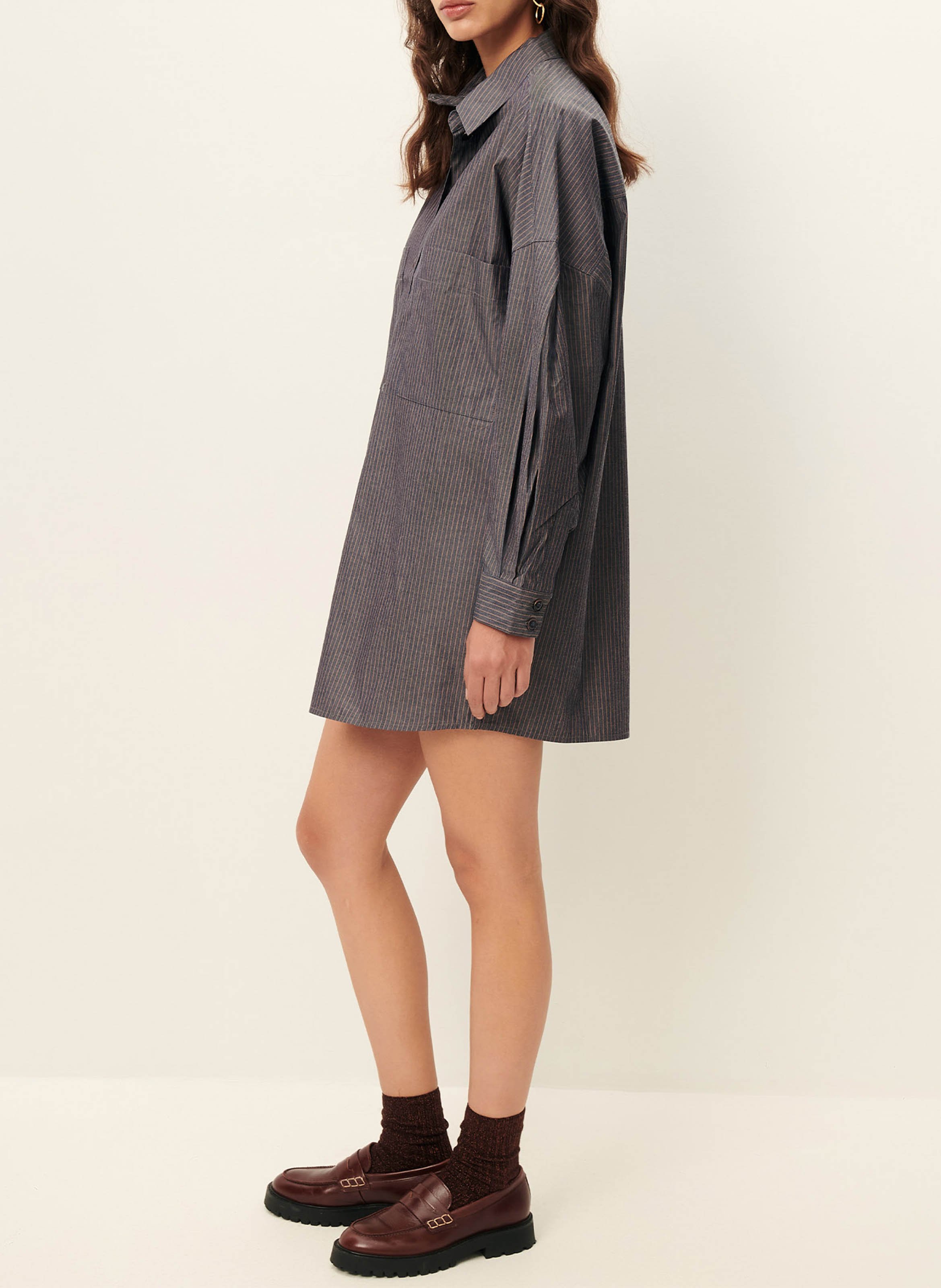 Oversized classic collar striped cotton shirt dress SESSUN Blue