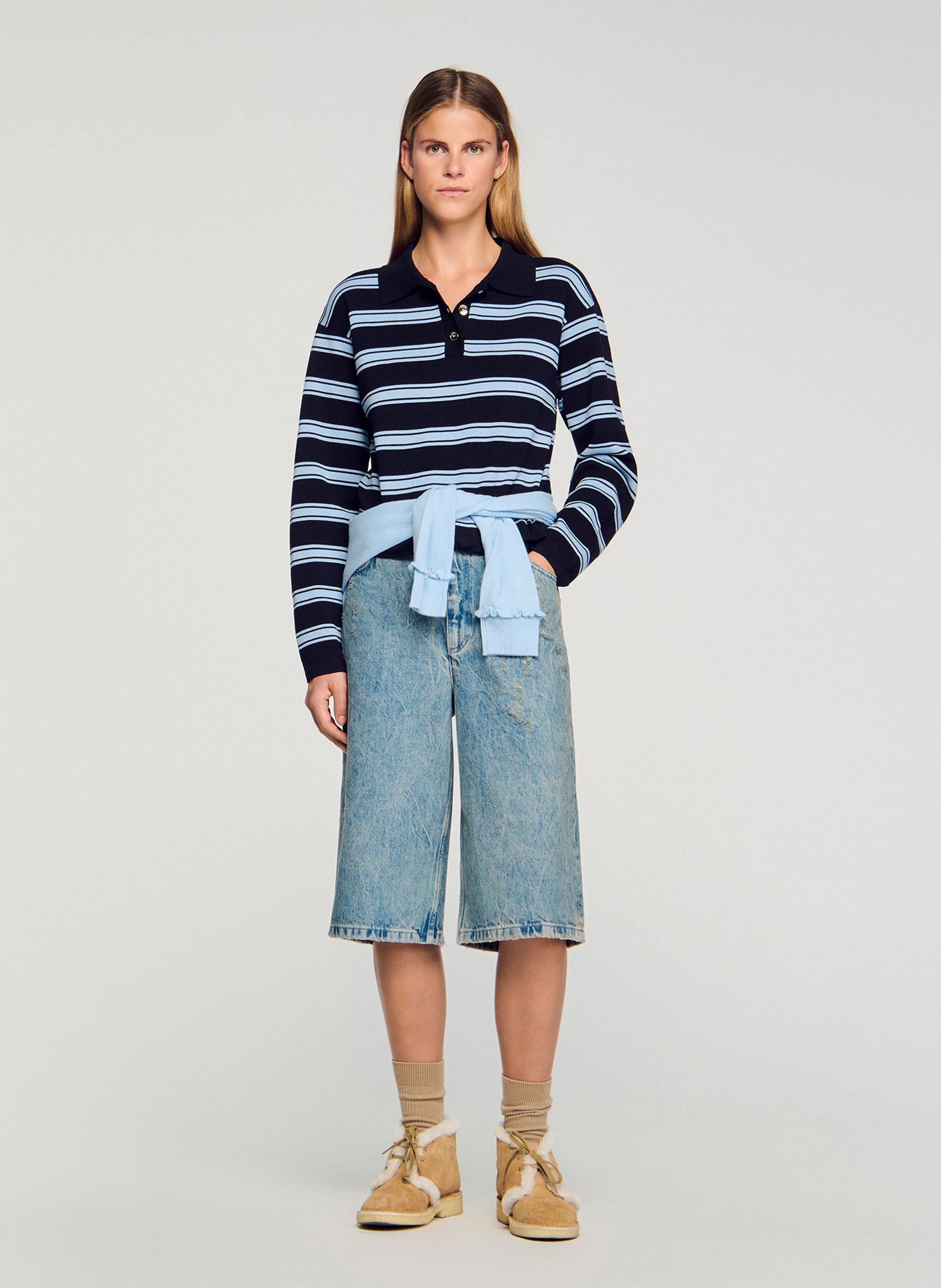 Straight polo in cotton, silk, and linen SANDRO Blue