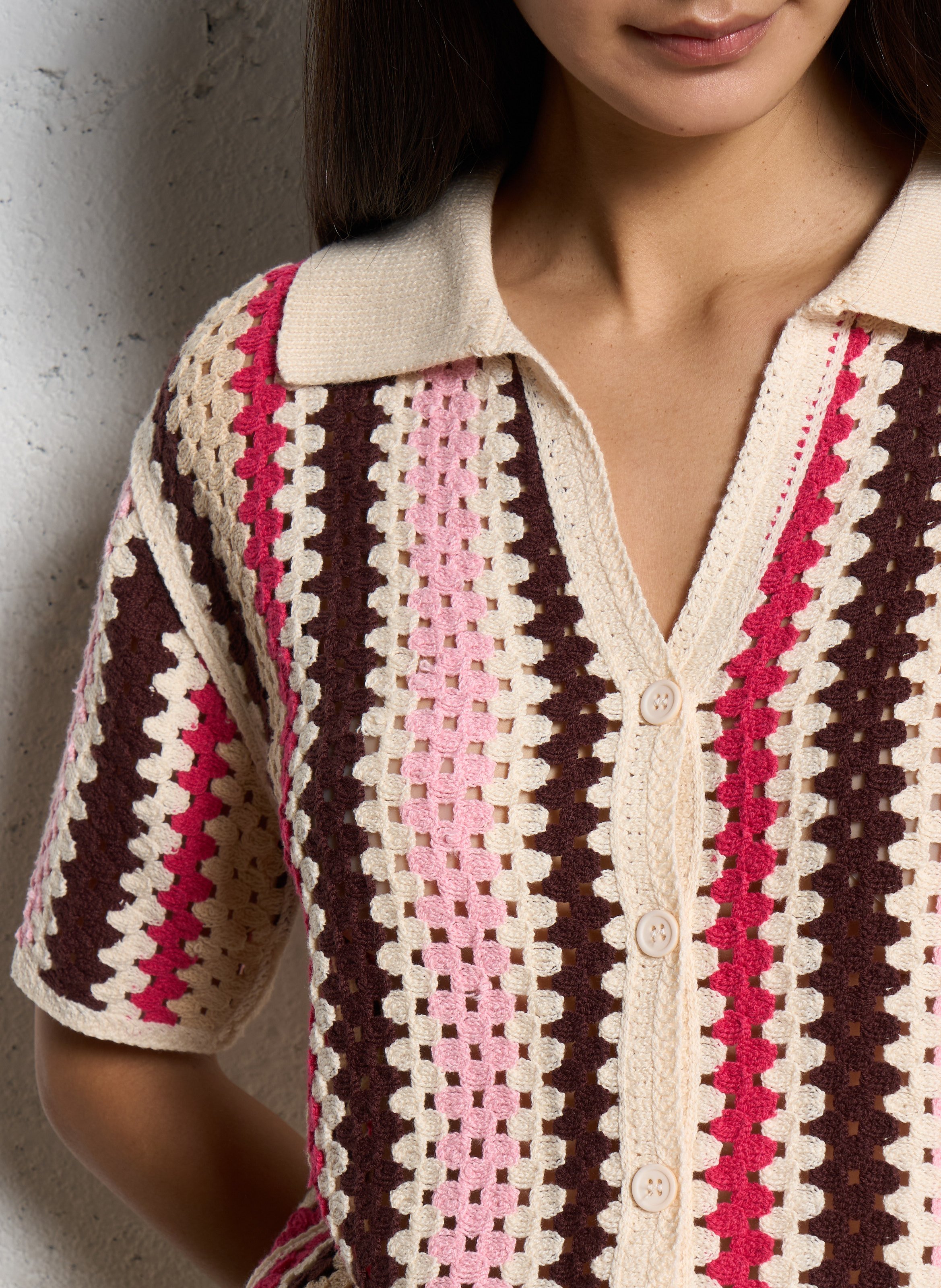 Gilet droit en crochet imprimé SUNCOO Rose
