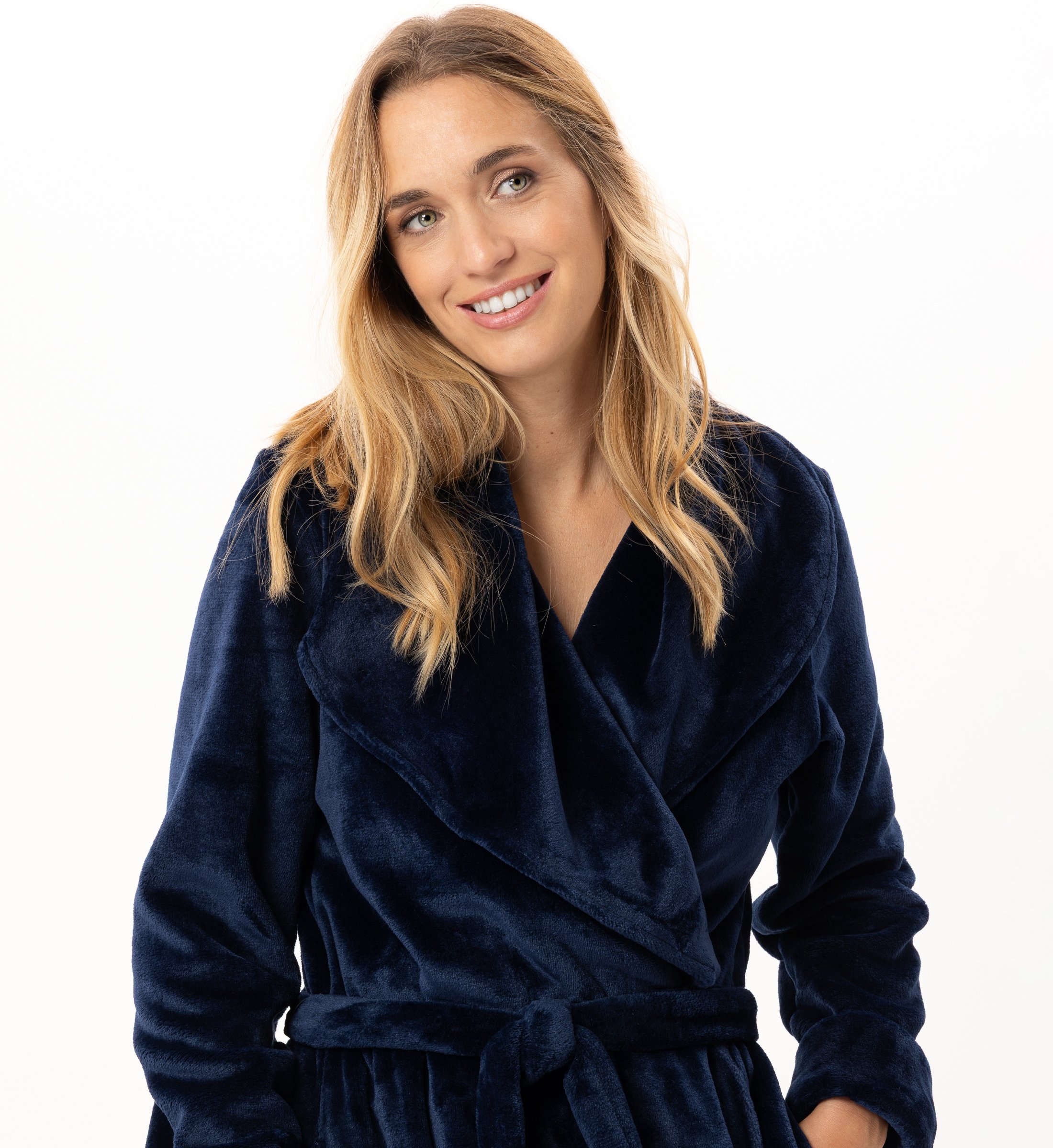 Long plush flannel wrap robe LE CHAT Blue