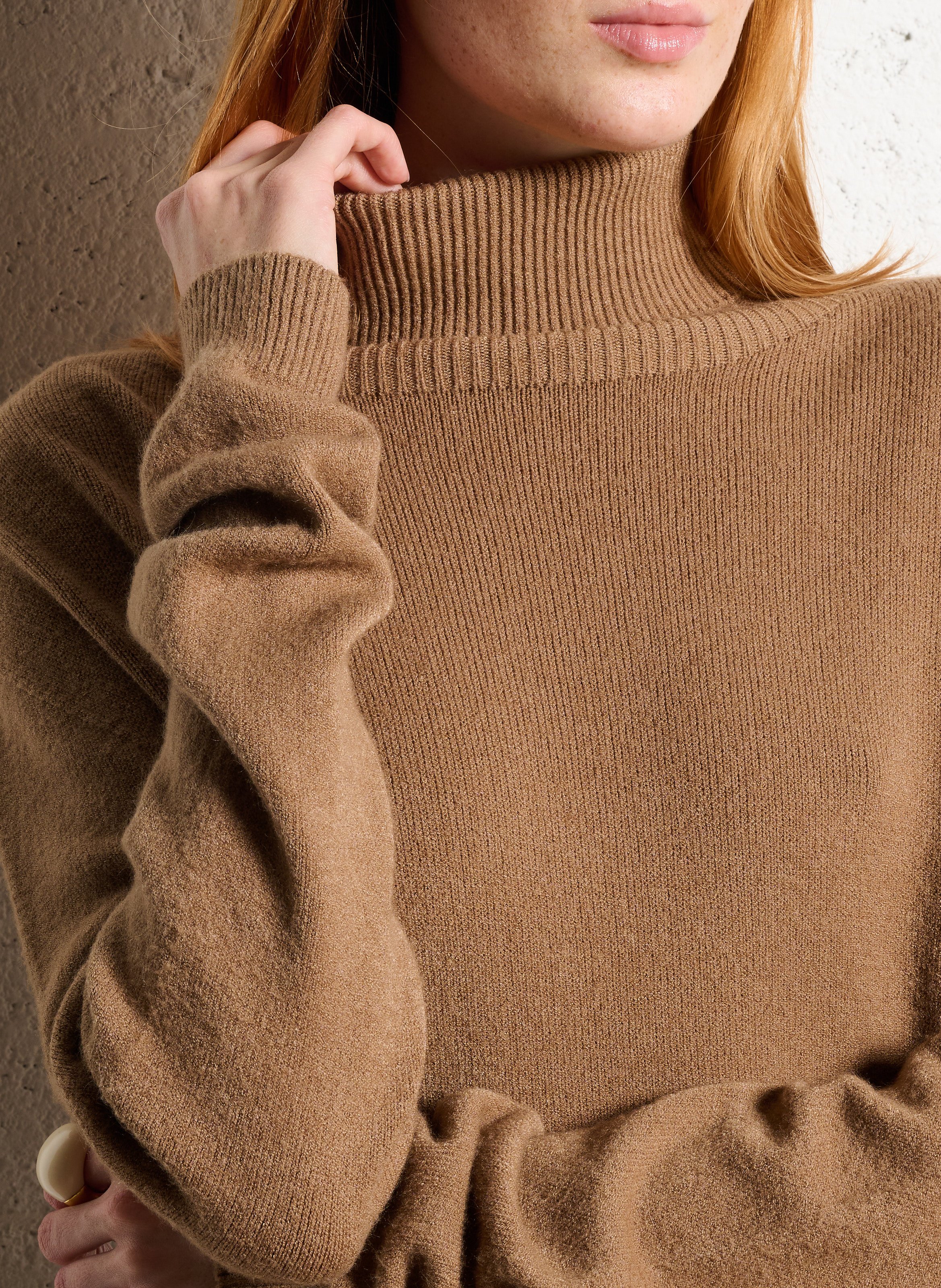 Pull droit col roulé en maille unie IMPERIAL Marron