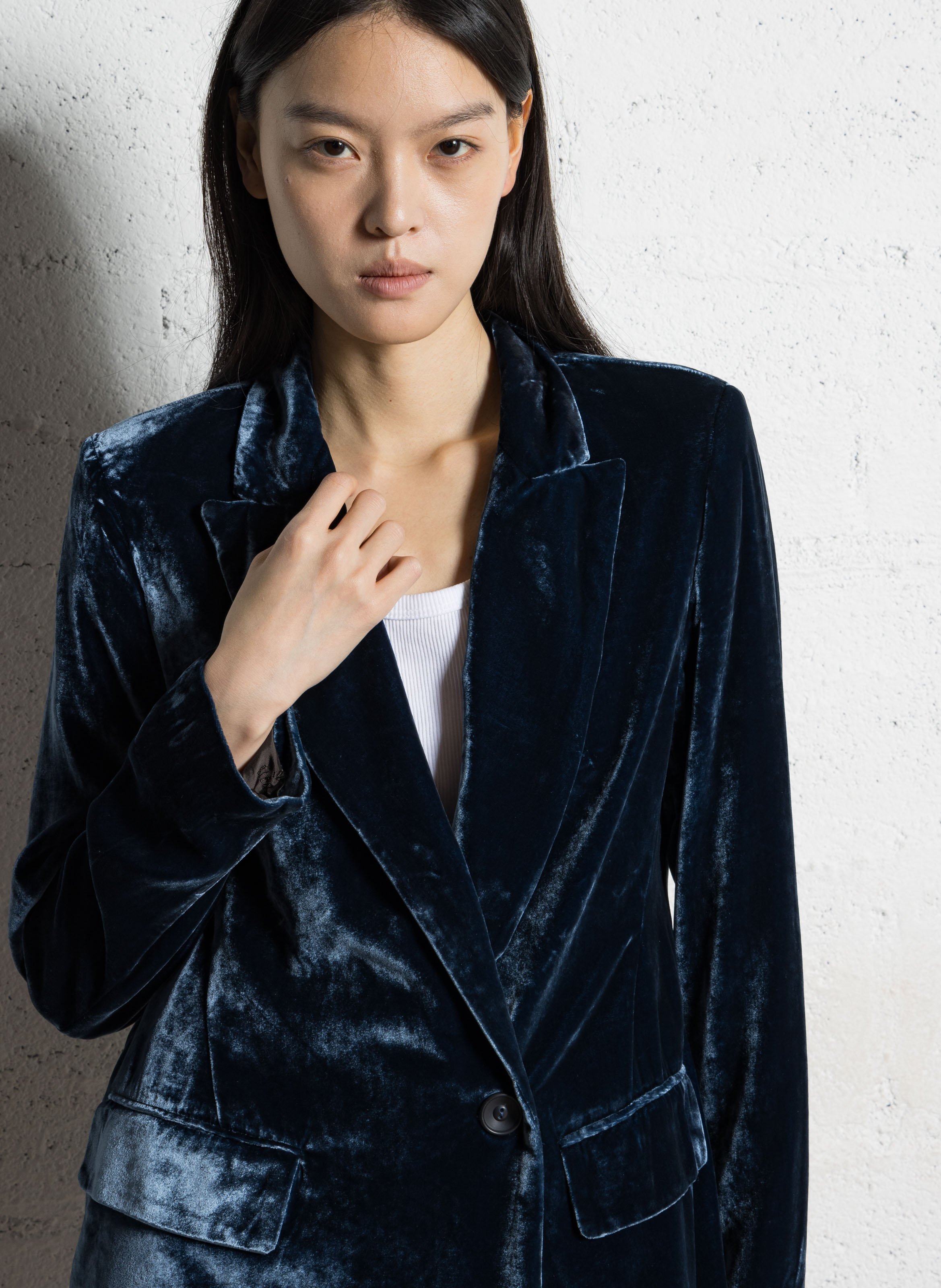 Veste ajustée col tailleur en velours DIEGA Bleu