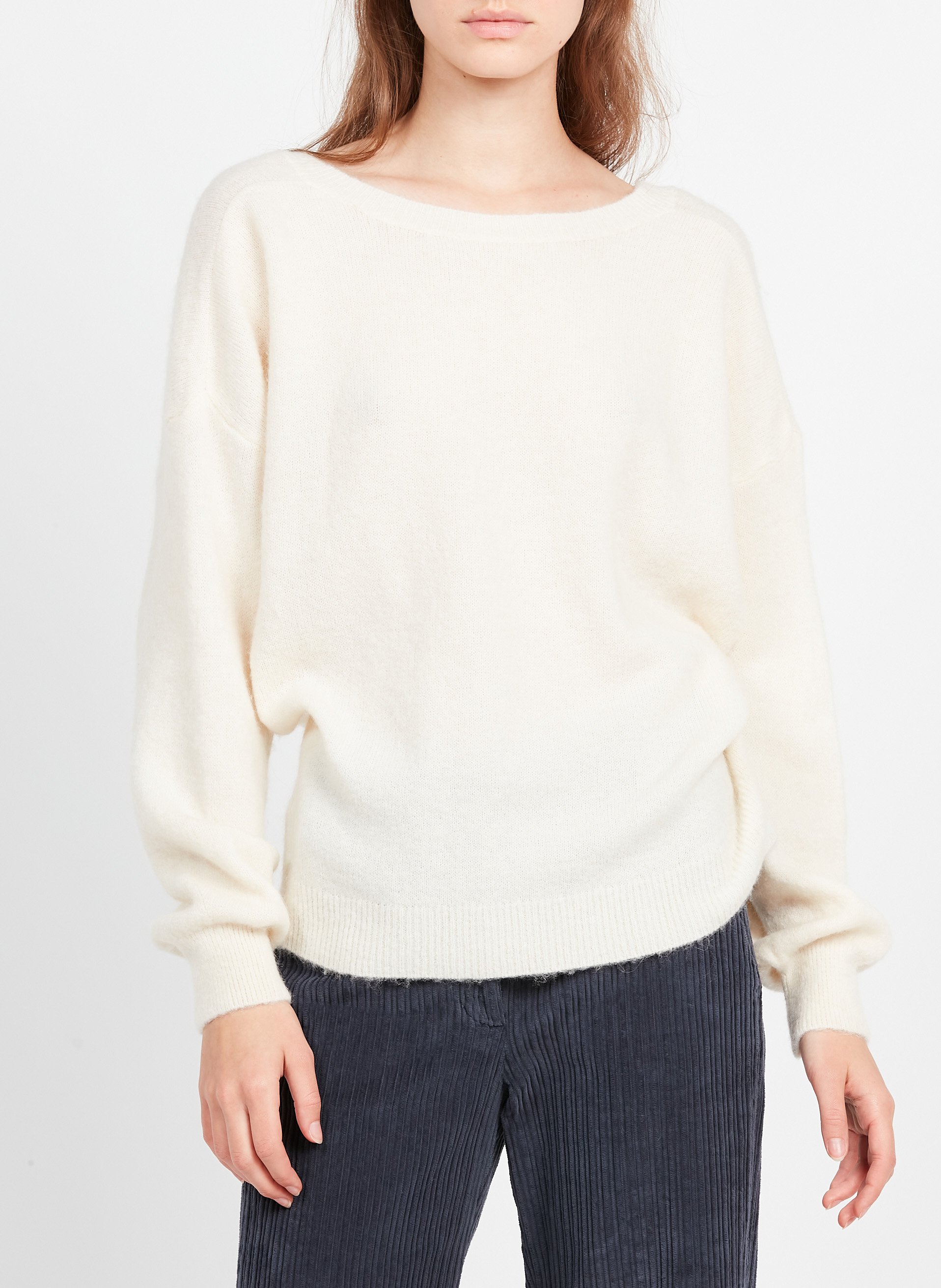 Pull col rond en maille mélangée  PLEASE Beige