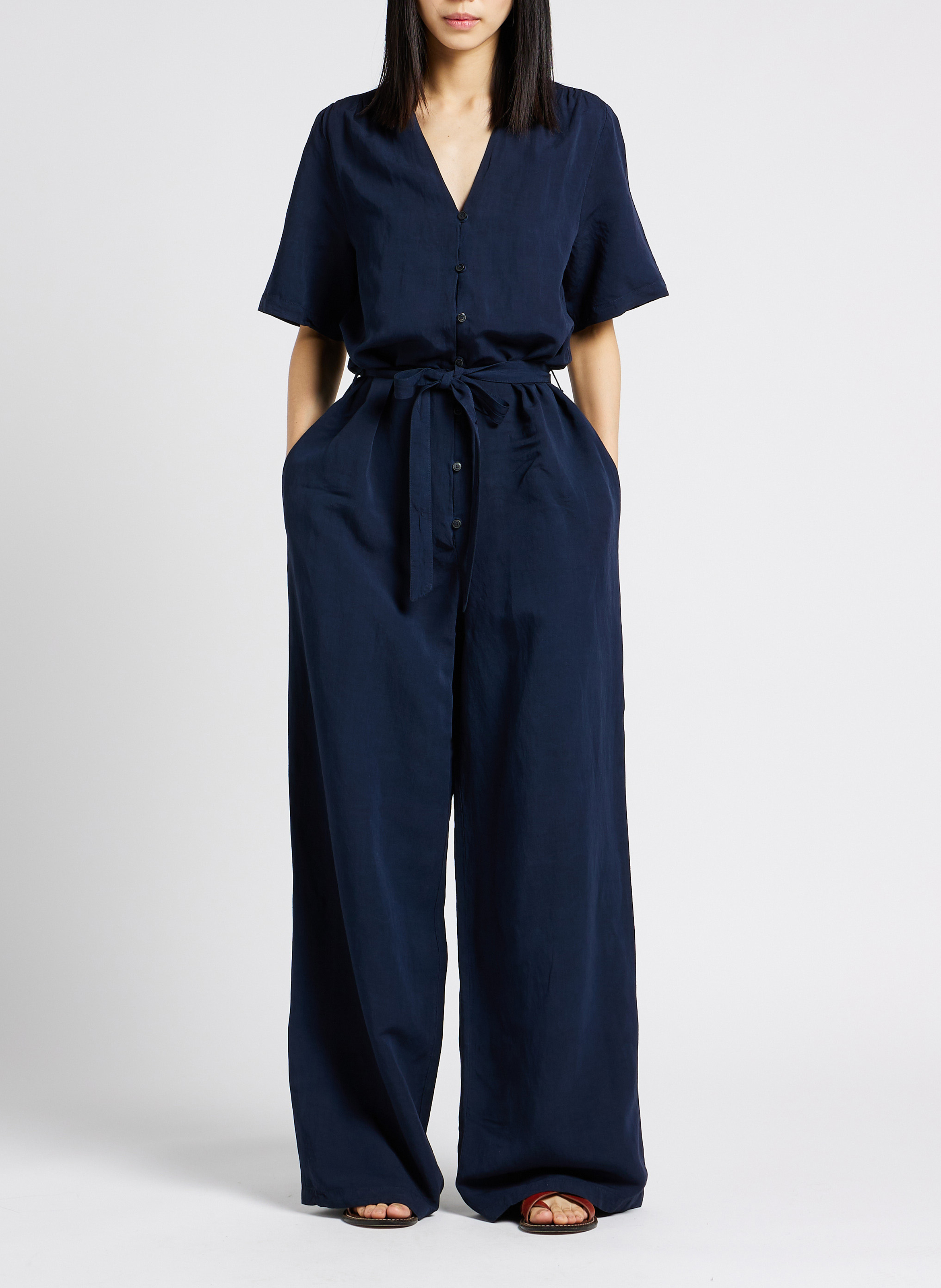 Rechte jumpsuit met V-hals POMANDERE Blauw