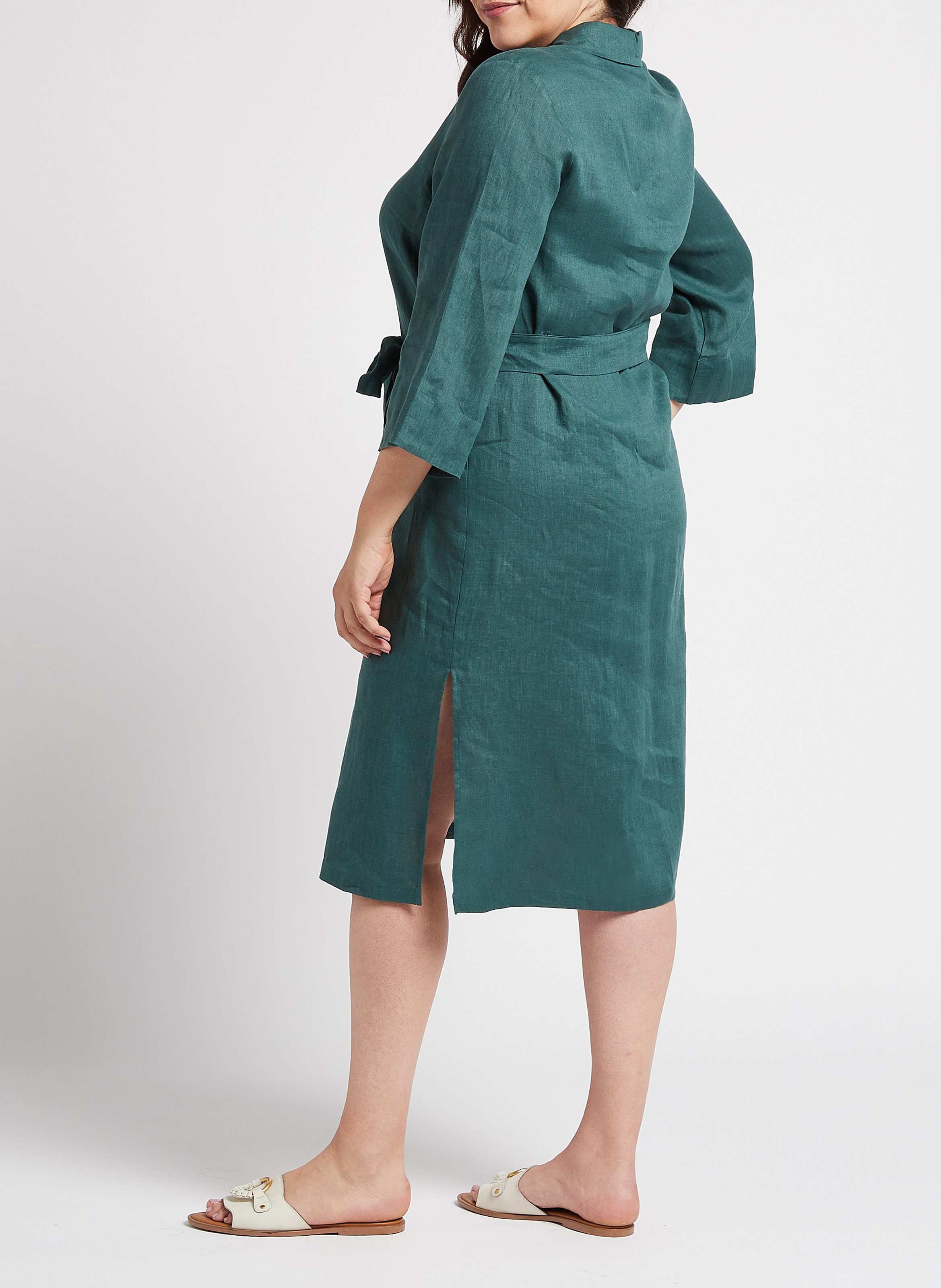 Wijde, linnen overhemdjurk PERSONA by Marina Rinaldi Groen