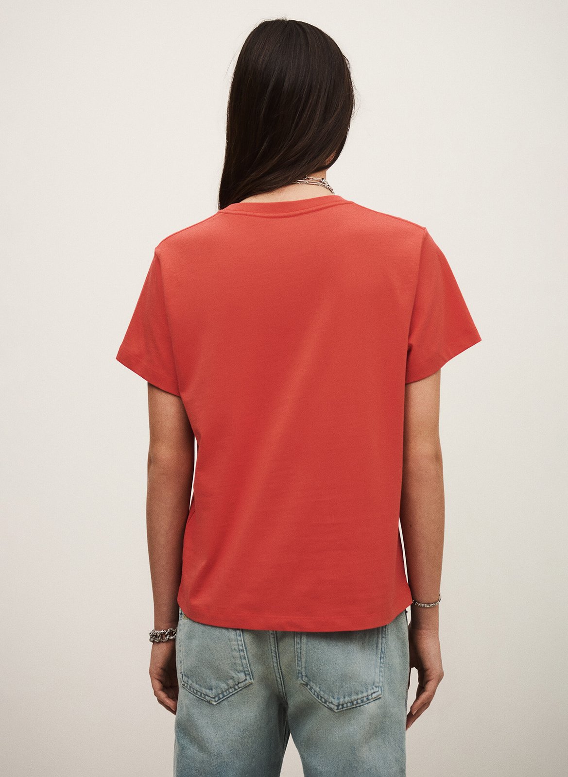 Recht, katoenen T-shirt met zeefdruk BA&SH Rood