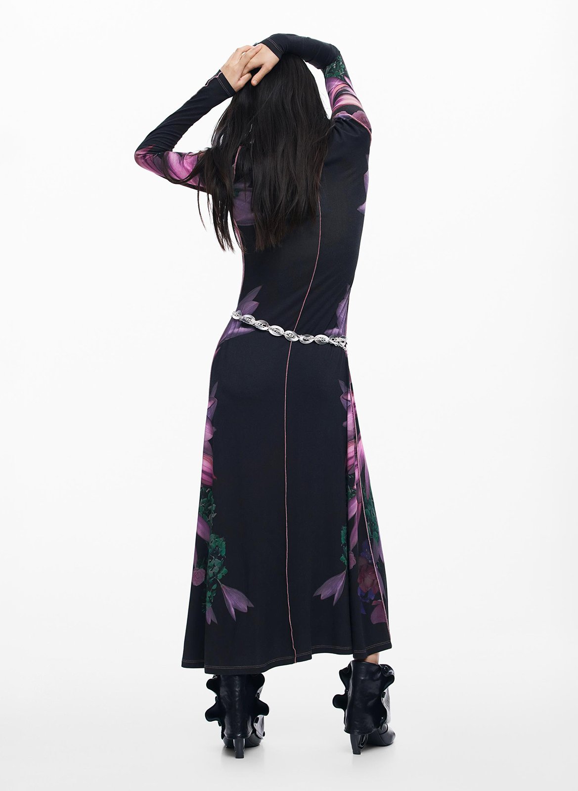 Bedrucktes Maxikleid mit Stehkragen DESIGUAL Schwarz