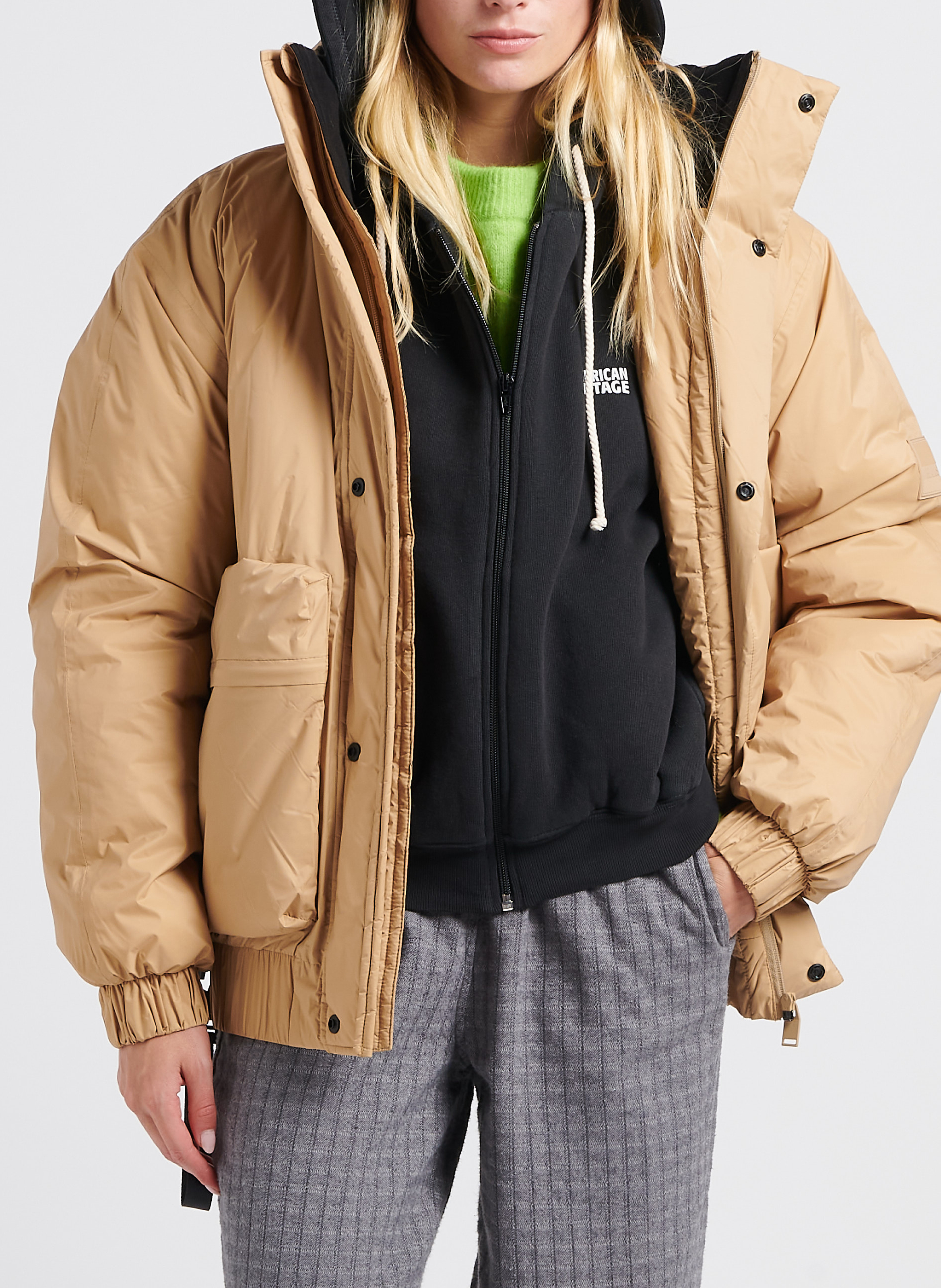 Doudoune col montant ample RAINS Beige