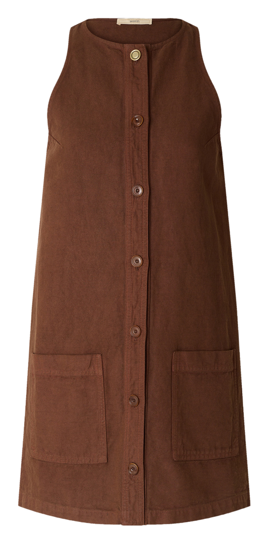 Short dress with round neck in cotton and linen blend SESSUN Brown