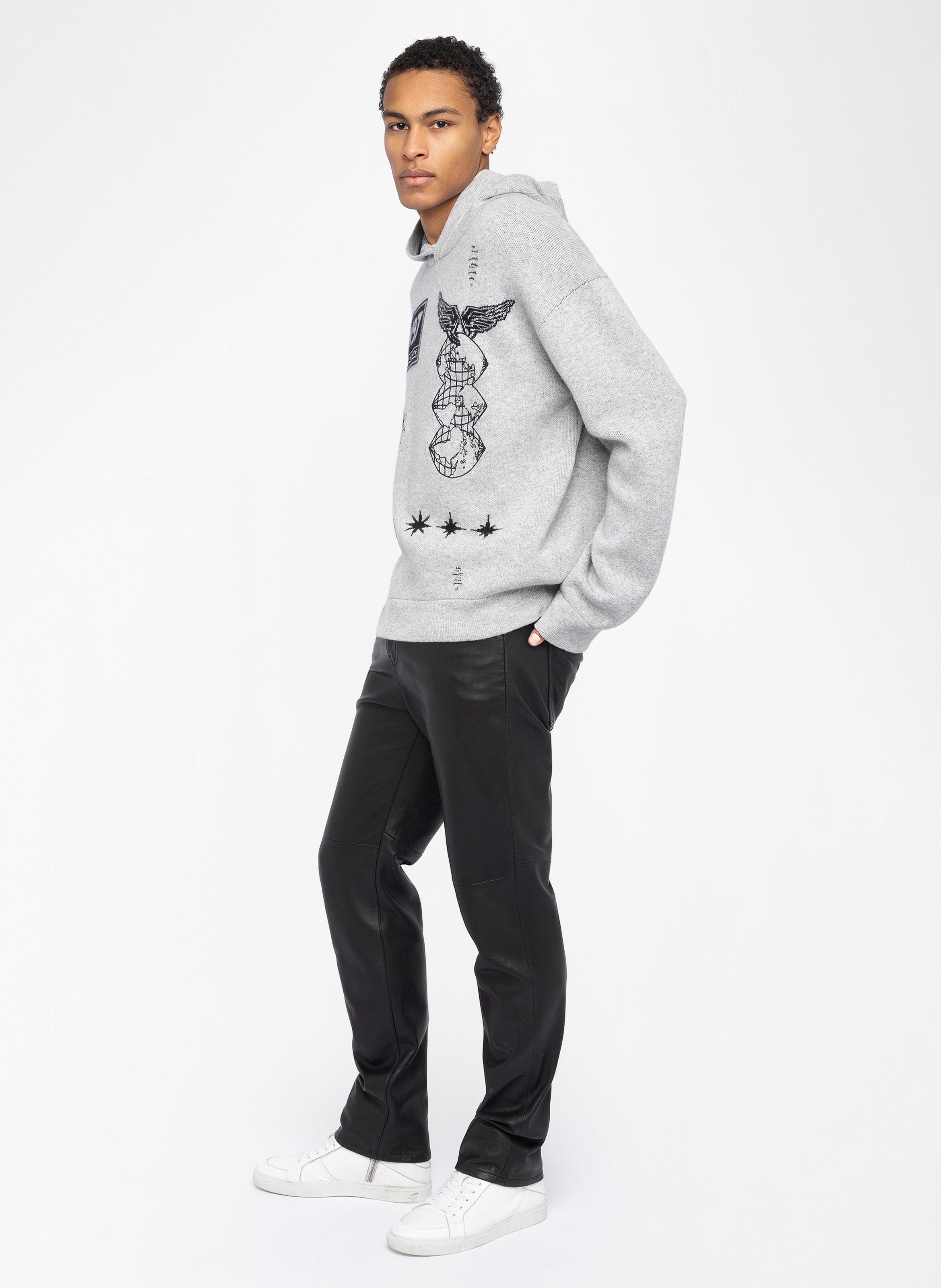 Gerader Hoodie aus Wolle und Kaschmir mit Stickerei ZADIG&VOLTAIRE Grau