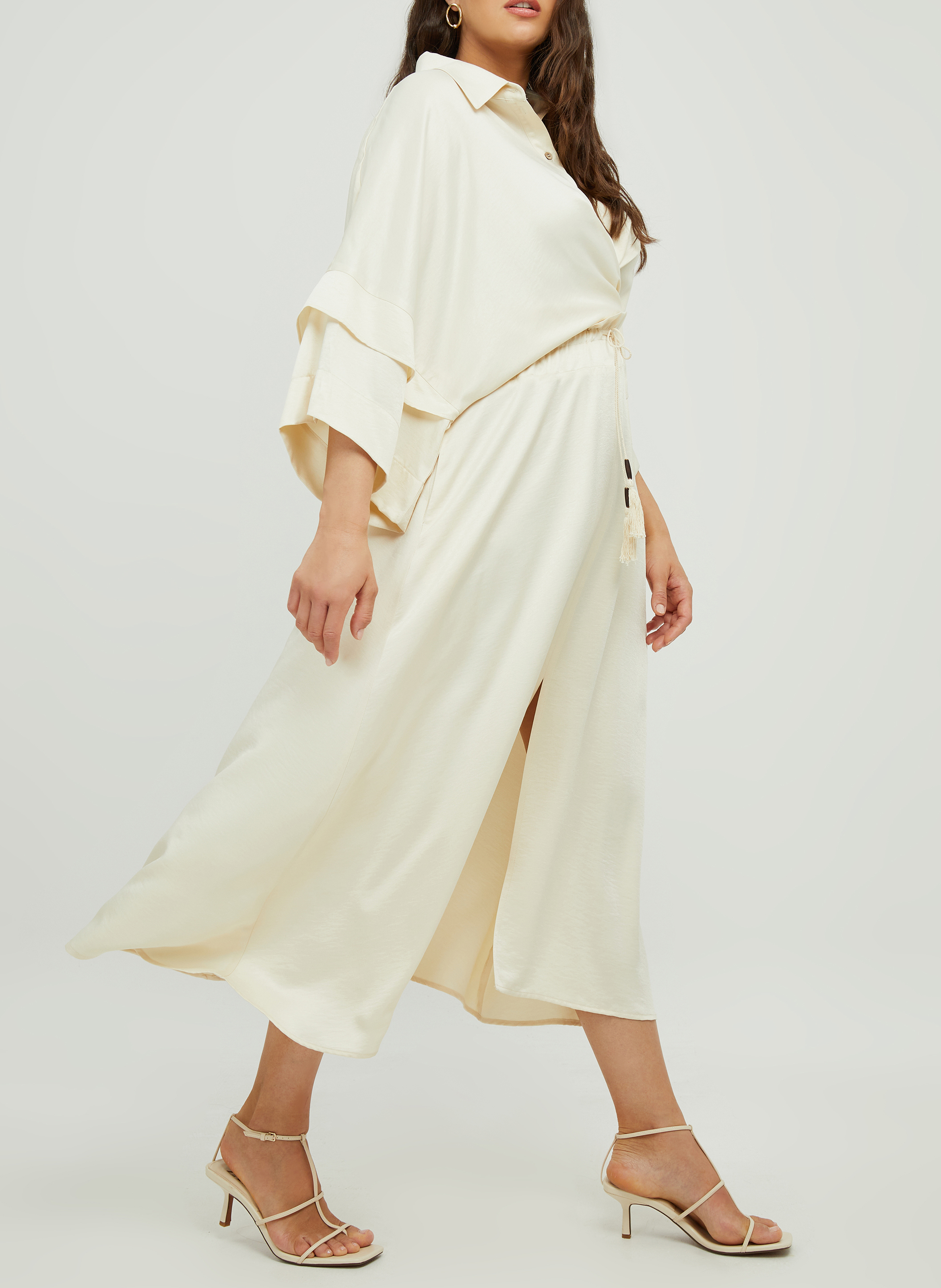 Long satin-effect skirt MAT FASHION Beige