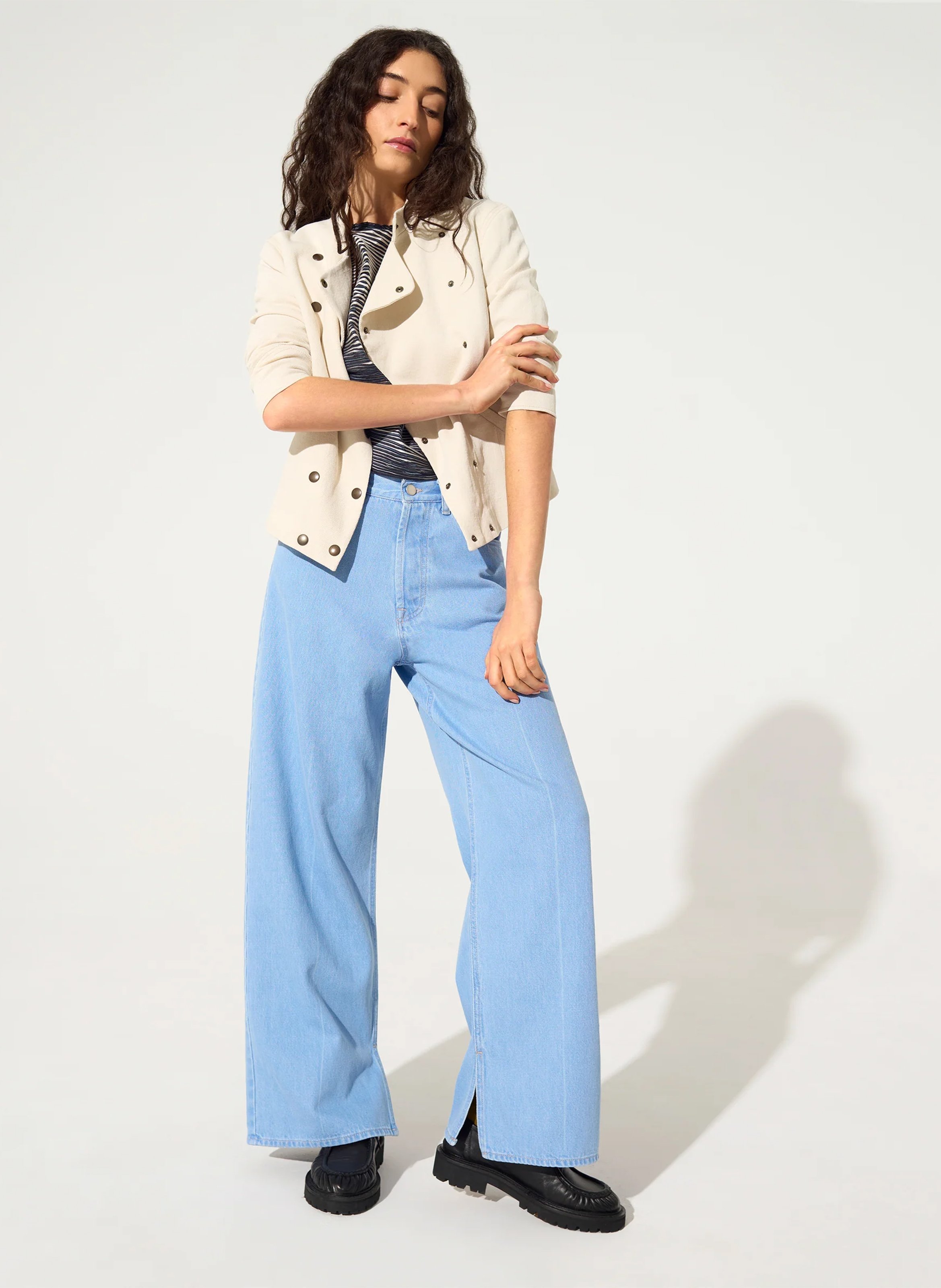 Jean large taille haute uni COTELAC Bleu