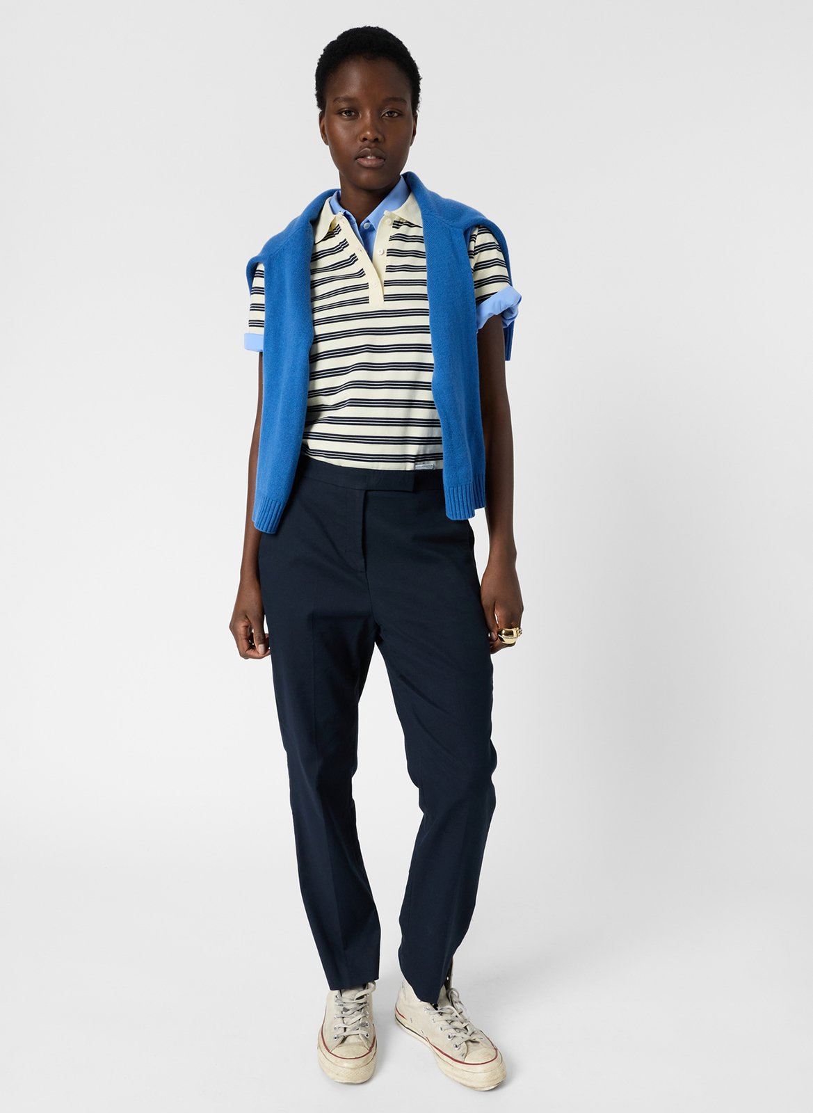 Pantalon droit en coton mélangé Bleu