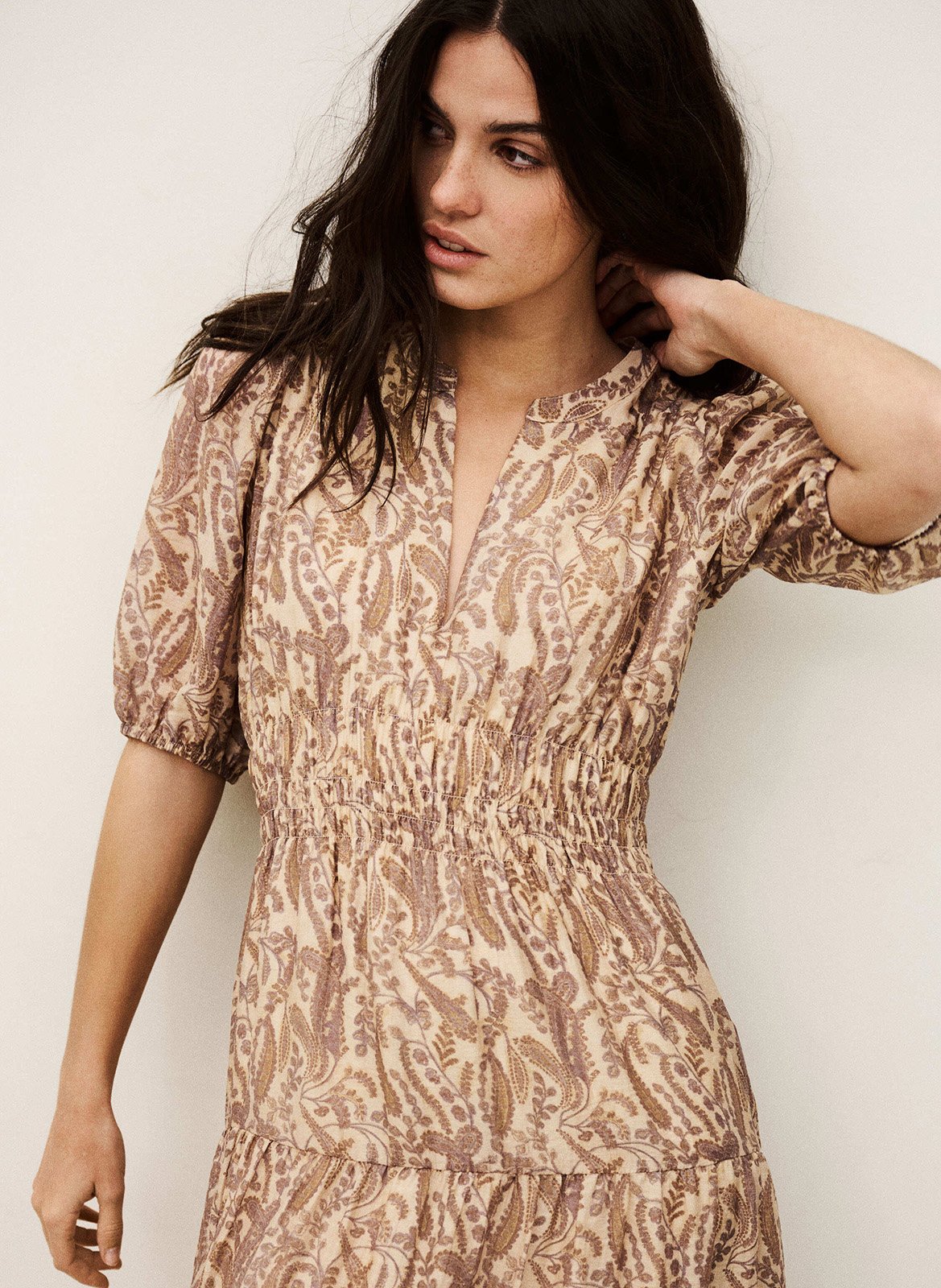 Halflange jurk met Tunesische kraag en print BA&SH Beige