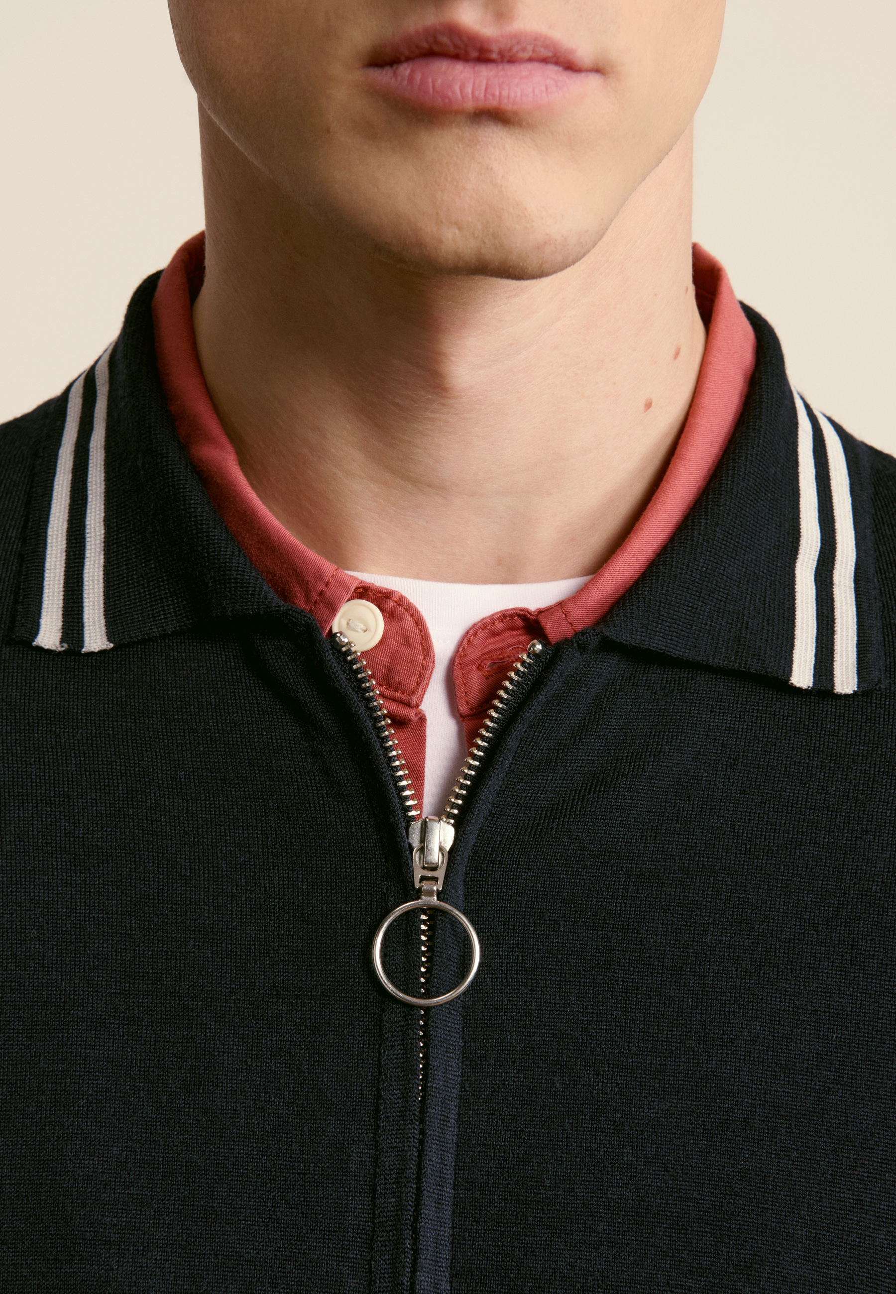 Dual-material wool cardigan MAISON MONTAGUT Blue