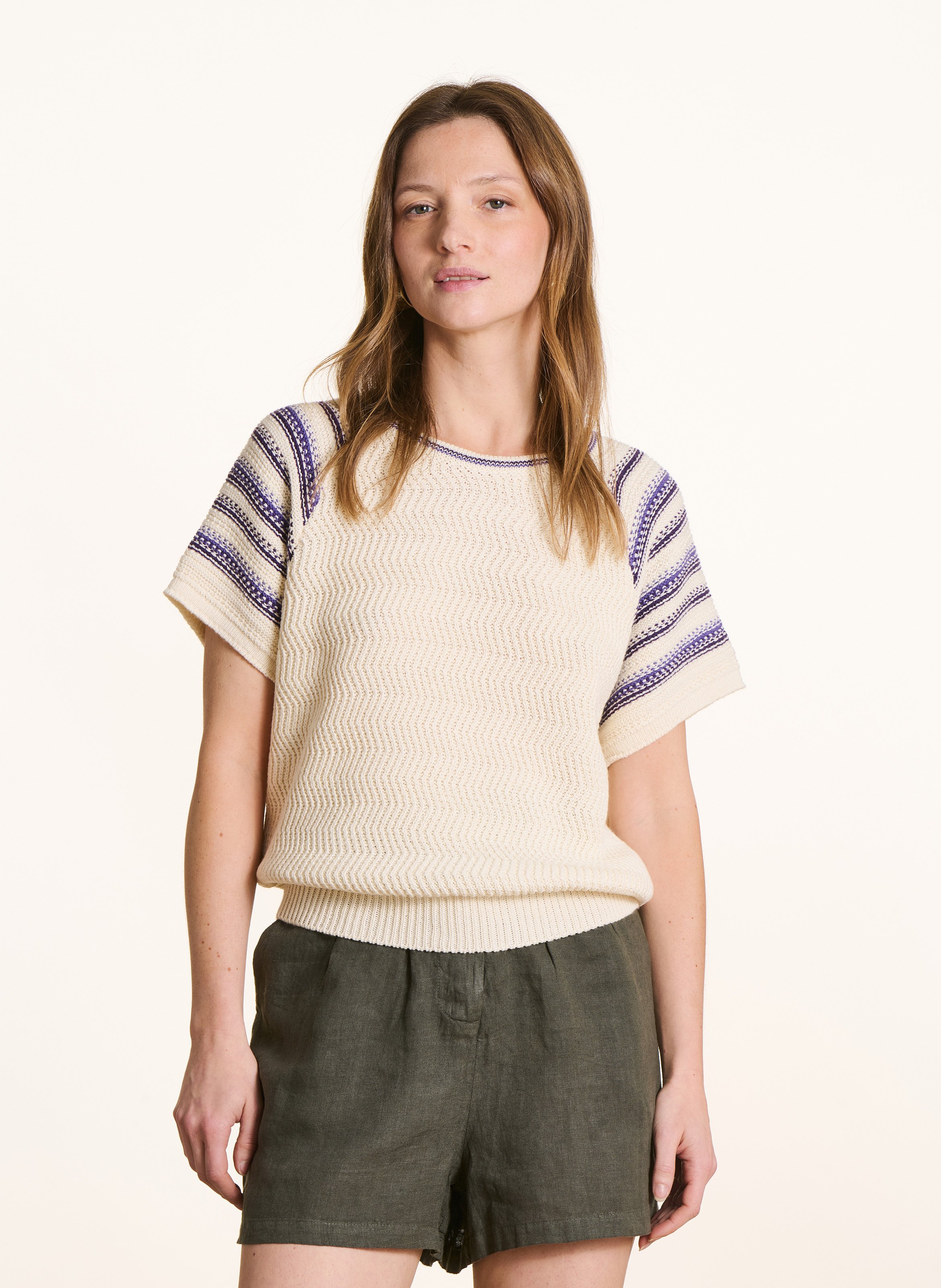 Pull court en tricot fantaisie rayé LA FEE MARABOUTEE