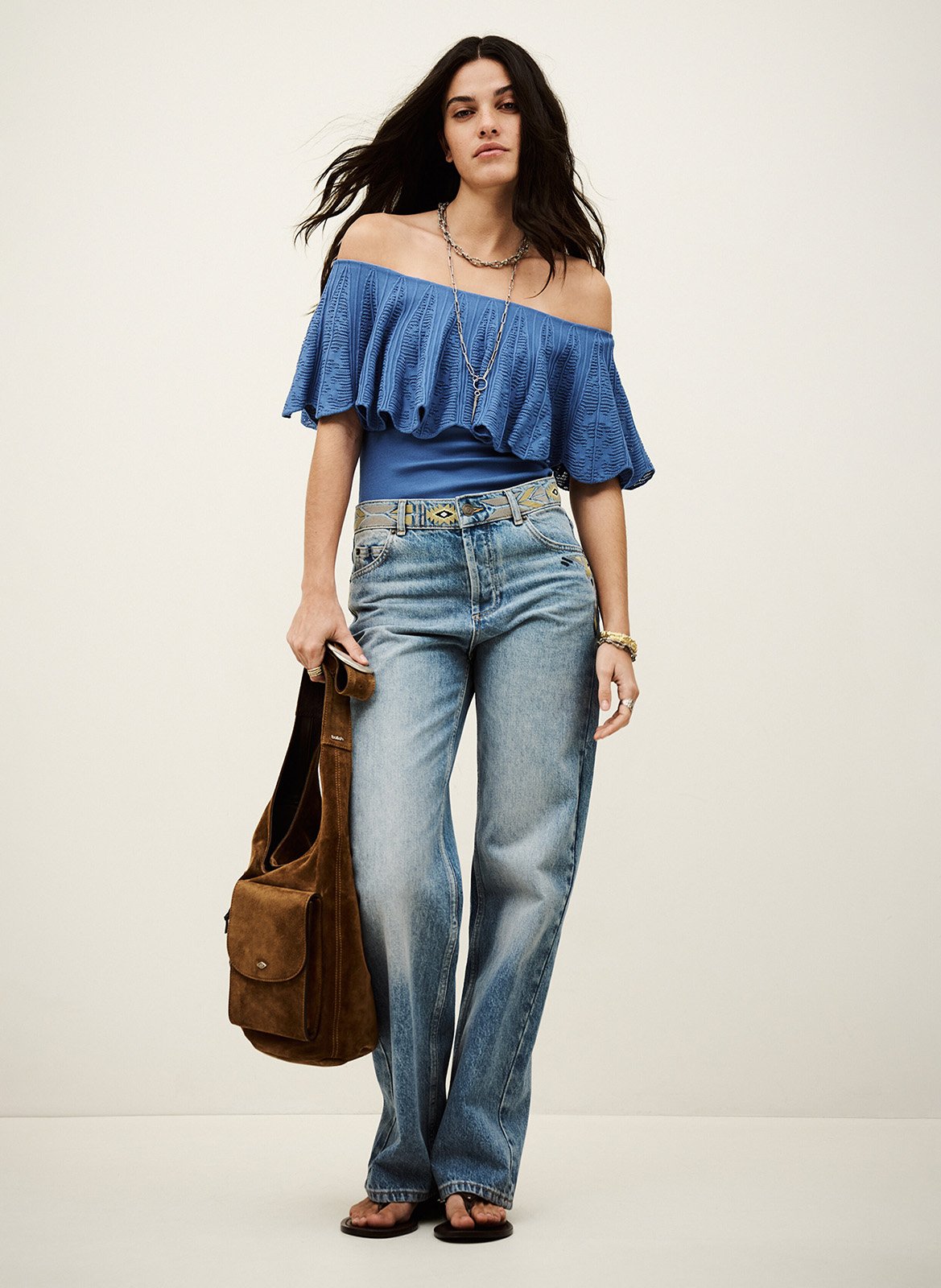 Top bardot en maille ajourée BA&SH Bleu