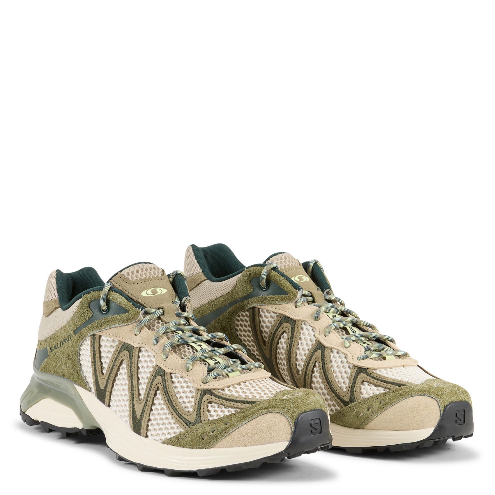 Lage baskets van leermix SALOMON Groen