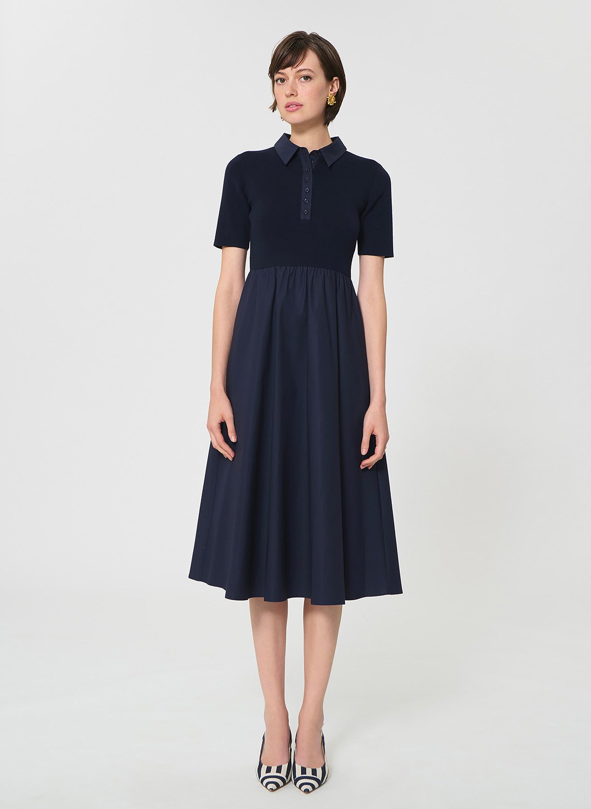 Robe midi évasée en coton mélangé TARA JARMON Bleu