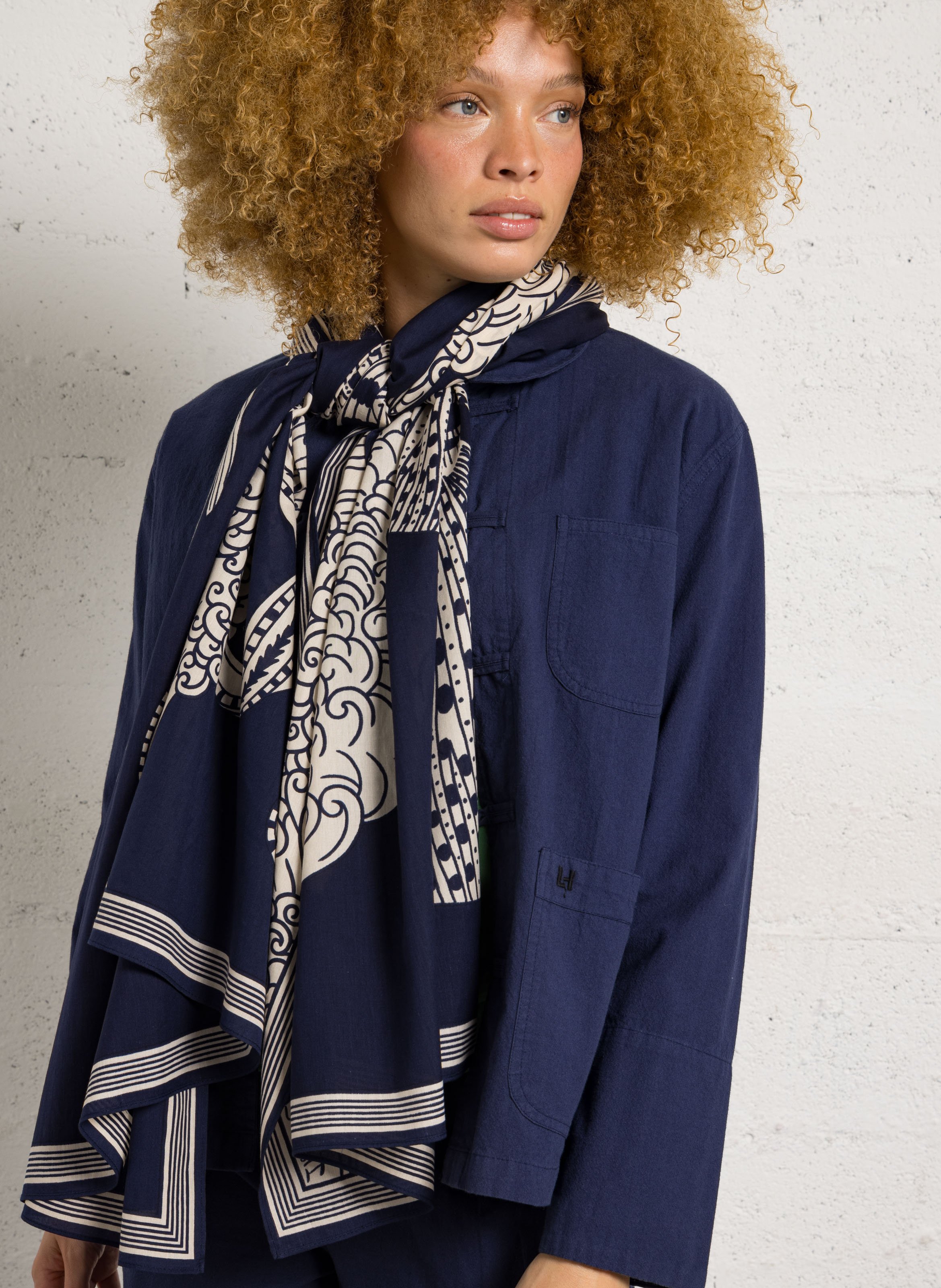 Printed fish pattern scarf in blended cotton INOUI EDITIONS