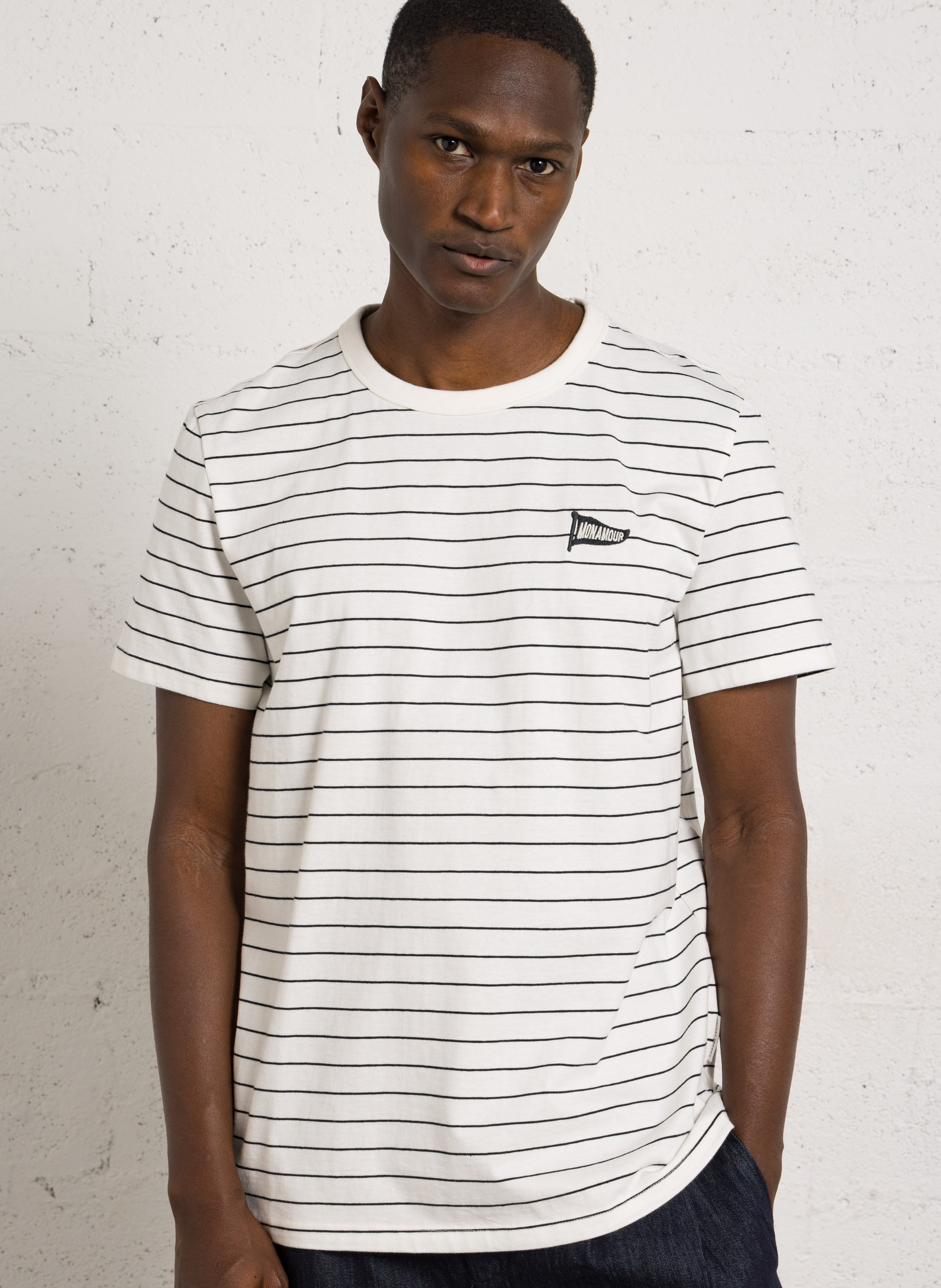 Camiseta recta cuello redondo a rayas CASUAL FRIDAY Blanco