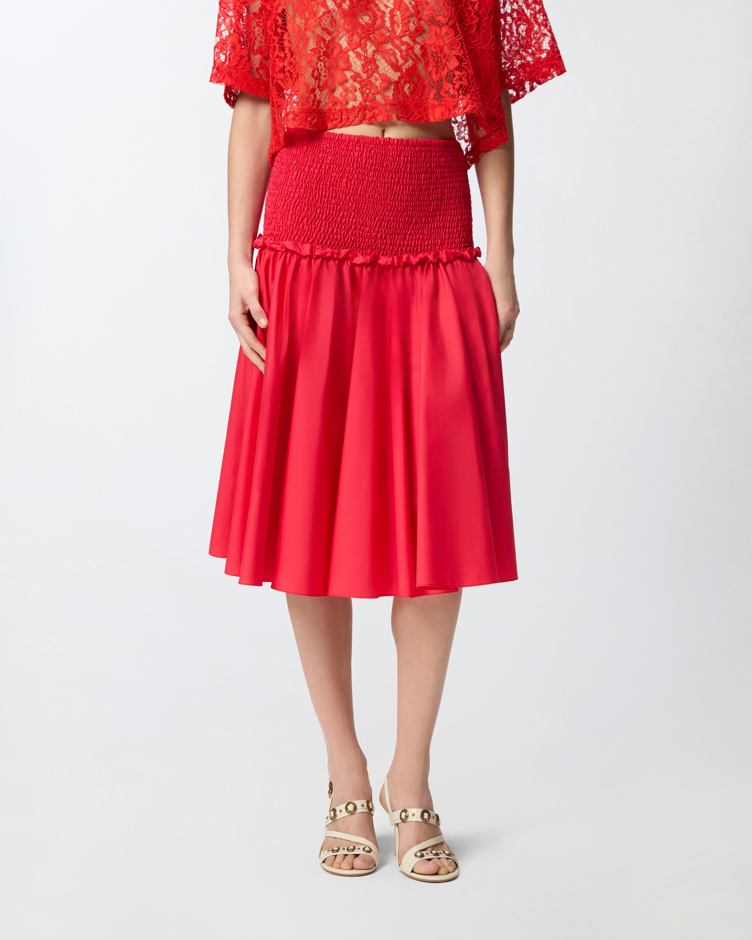 Jupe midi à bande élastiquée PINKO Rouge