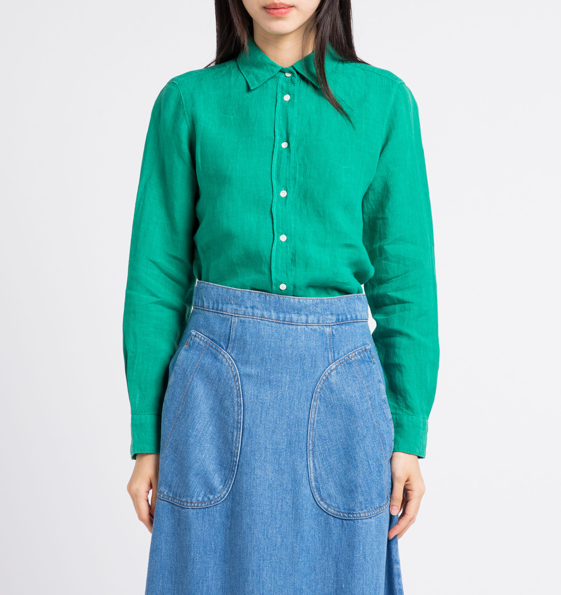 Linen shirt with classic collar HARTFORD Green