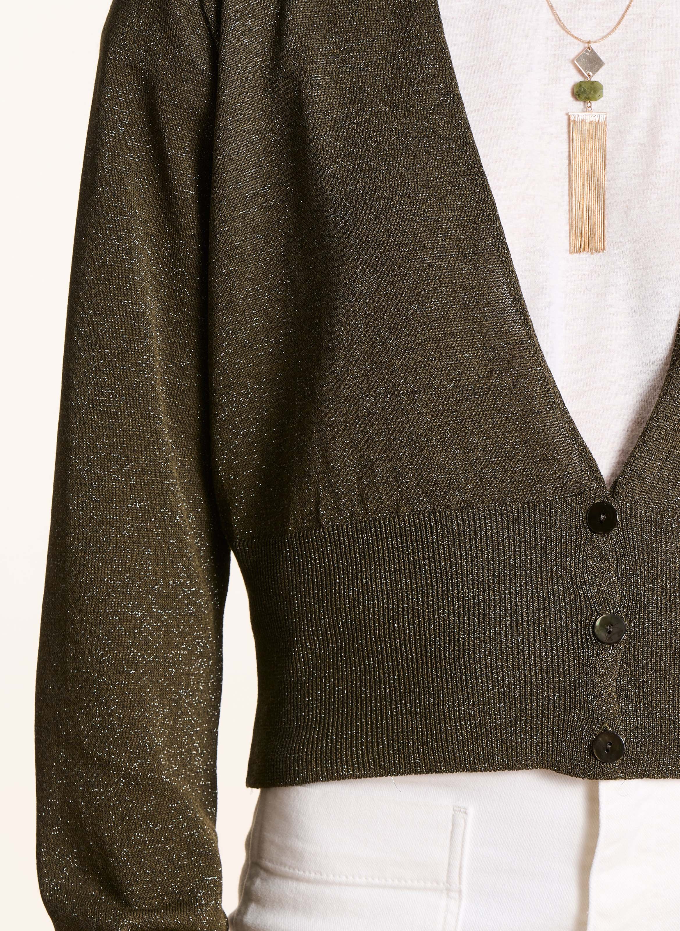 Straight V-neck vest in metallic knit LA FEE MARABOUTEE Green