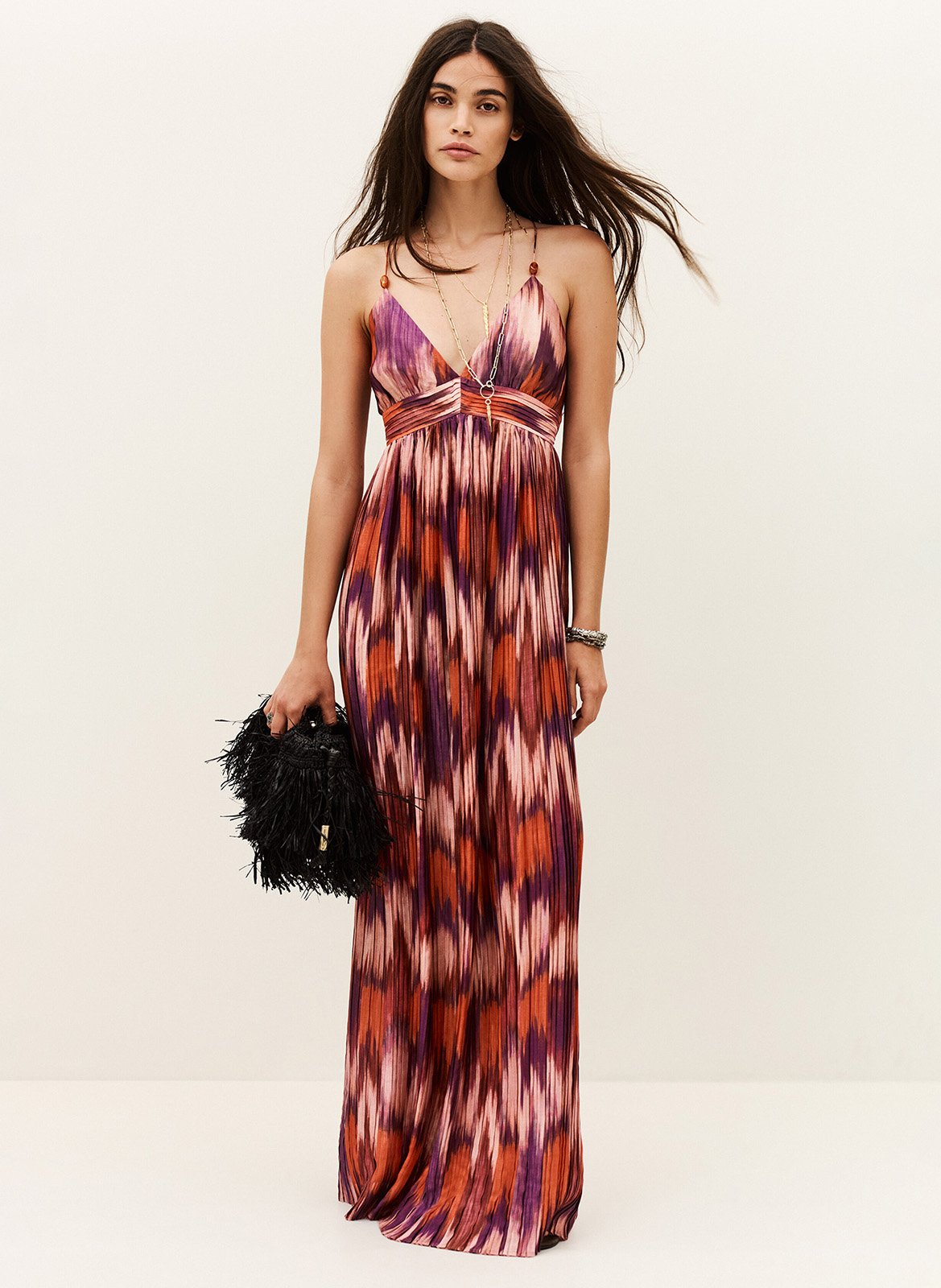 Robe longue col V imprimée BA&SH Orange