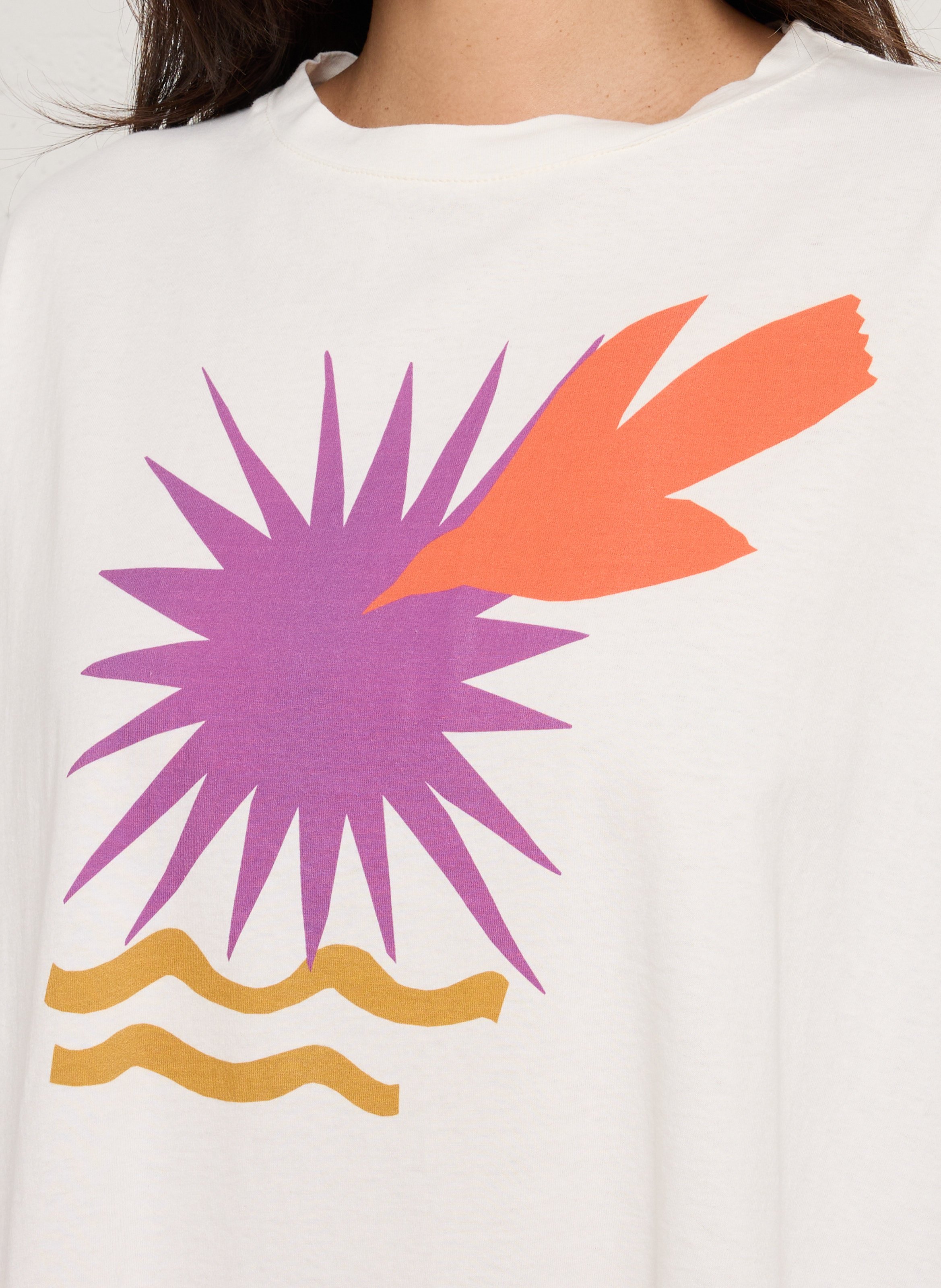 Rundhalsausschnitt T-Shirt mit Print aus Baumwolle TINSELS Weiss