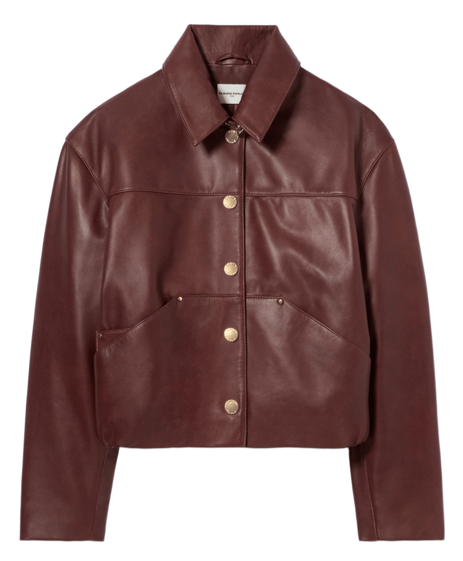 Blouson en cuir col classique CLAUDIE PIERLOT Marron